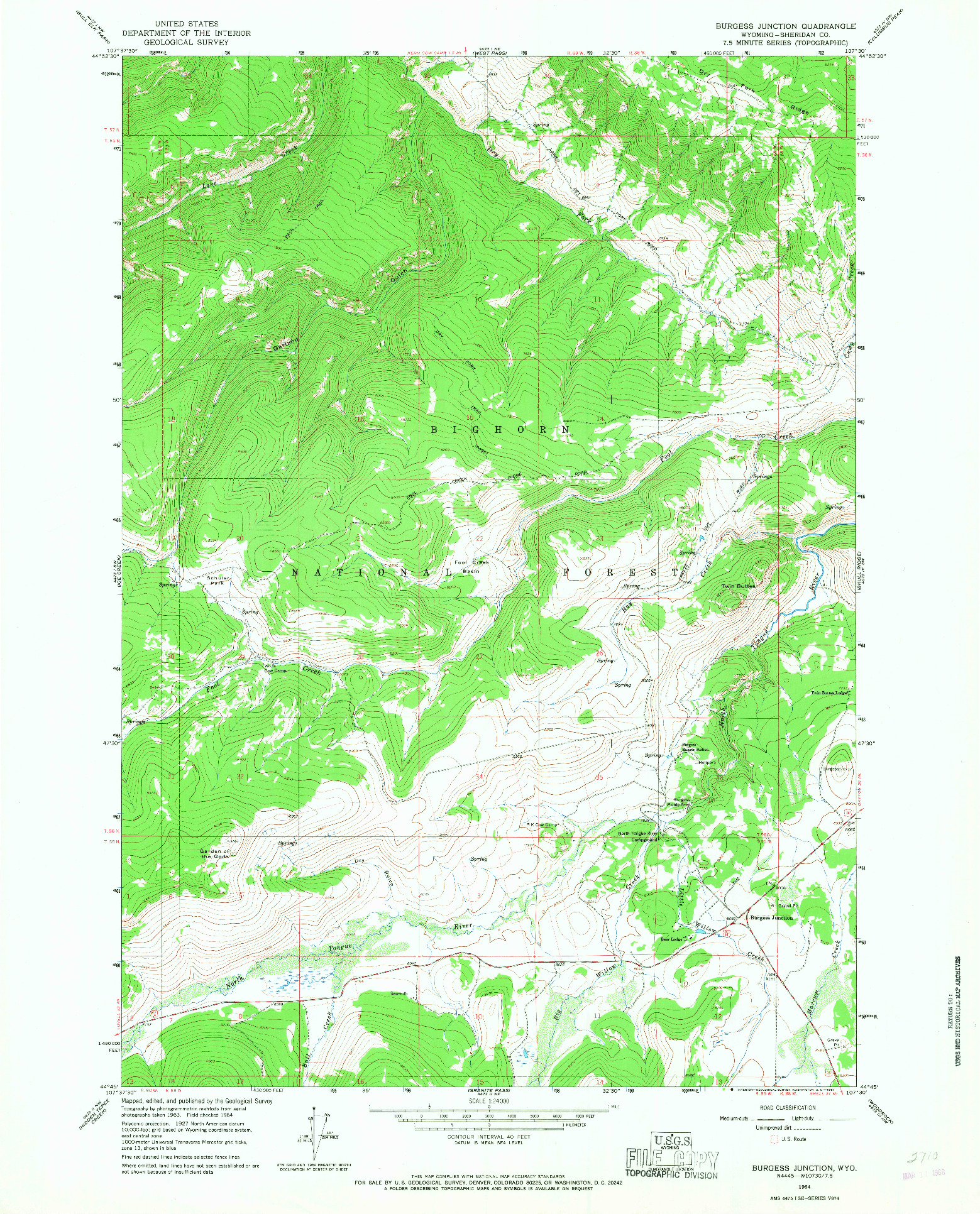 USGS 1:24000-SCALE QUADRANGLE FOR BURGESS JUNCTION, WY 1964