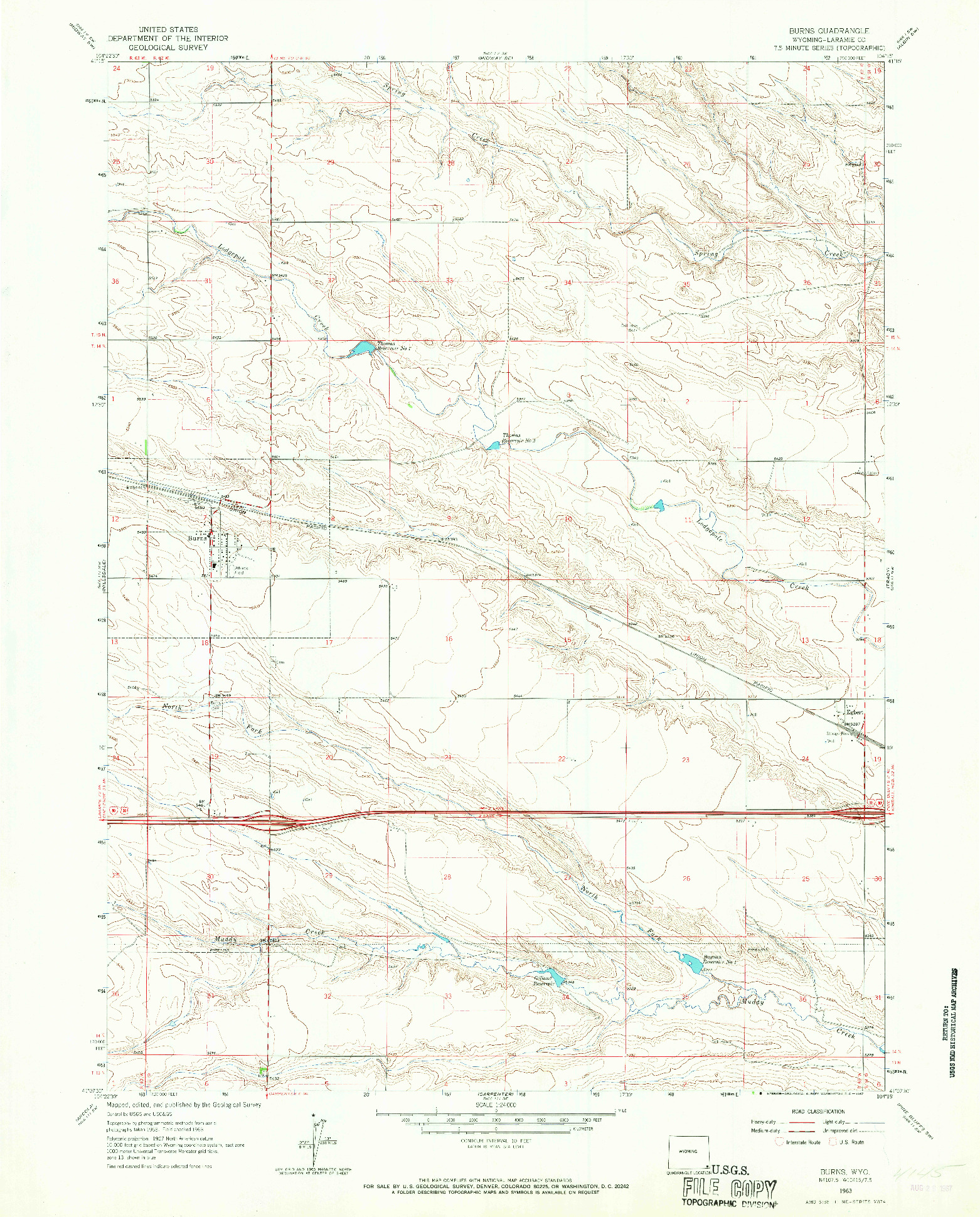 USGS 1:24000-SCALE QUADRANGLE FOR BURNS, WY 1963