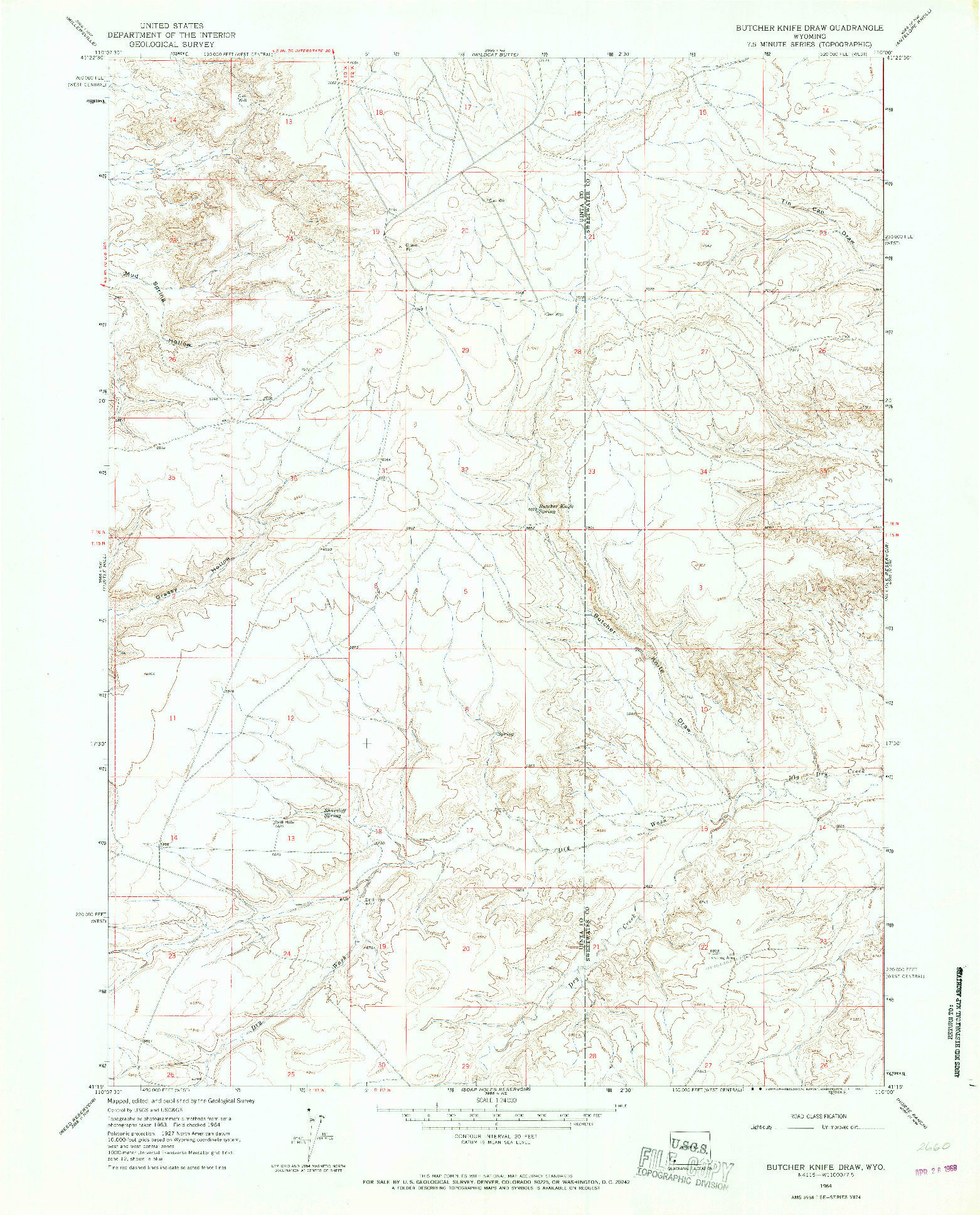 USGS 1:24000-SCALE QUADRANGLE FOR BUTCHER KNIFE DRAW, WY 1964