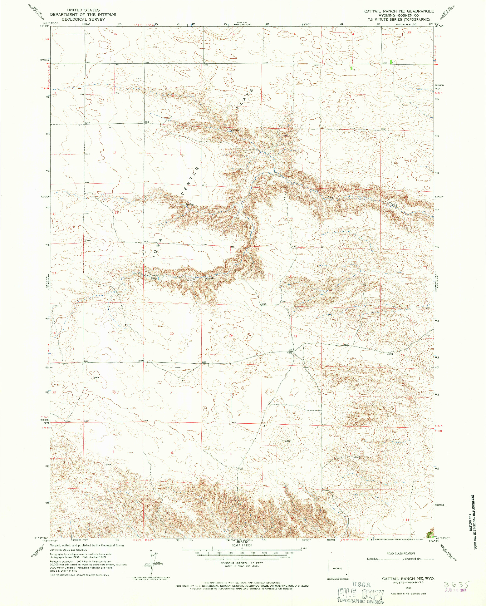 USGS 1:24000-SCALE QUADRANGLE FOR CATTAIL RANCH NE, WY 1963