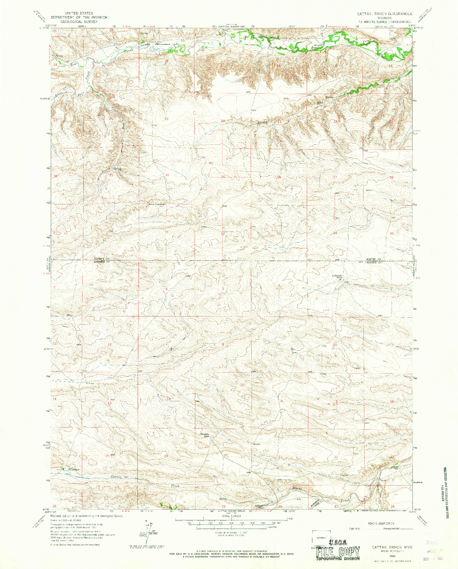 USGS 1:24000-SCALE QUADRANGLE FOR CATTAIL RANCH, WY 1963