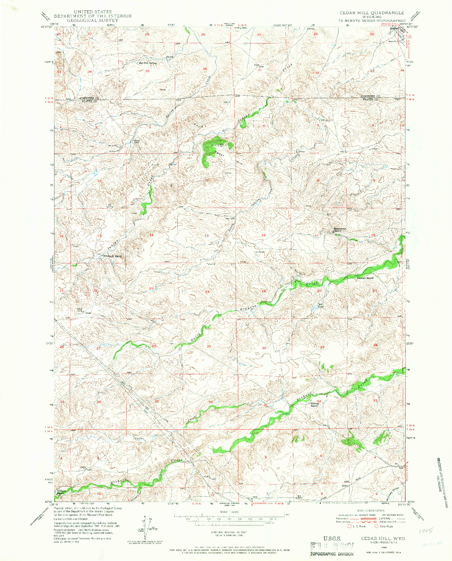 USGS 1:24000-SCALE QUADRANGLE FOR CEDAR HILL, WY 1949