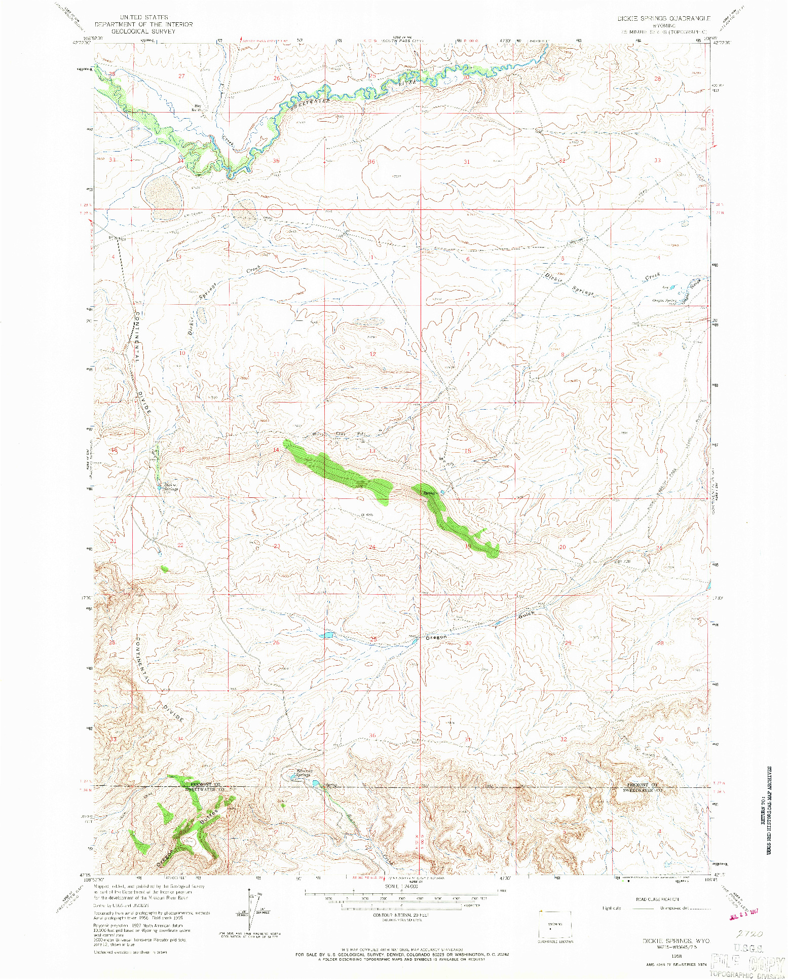 USGS 1:24000-SCALE QUADRANGLE FOR DICKIE SPRINGS, WY 1958