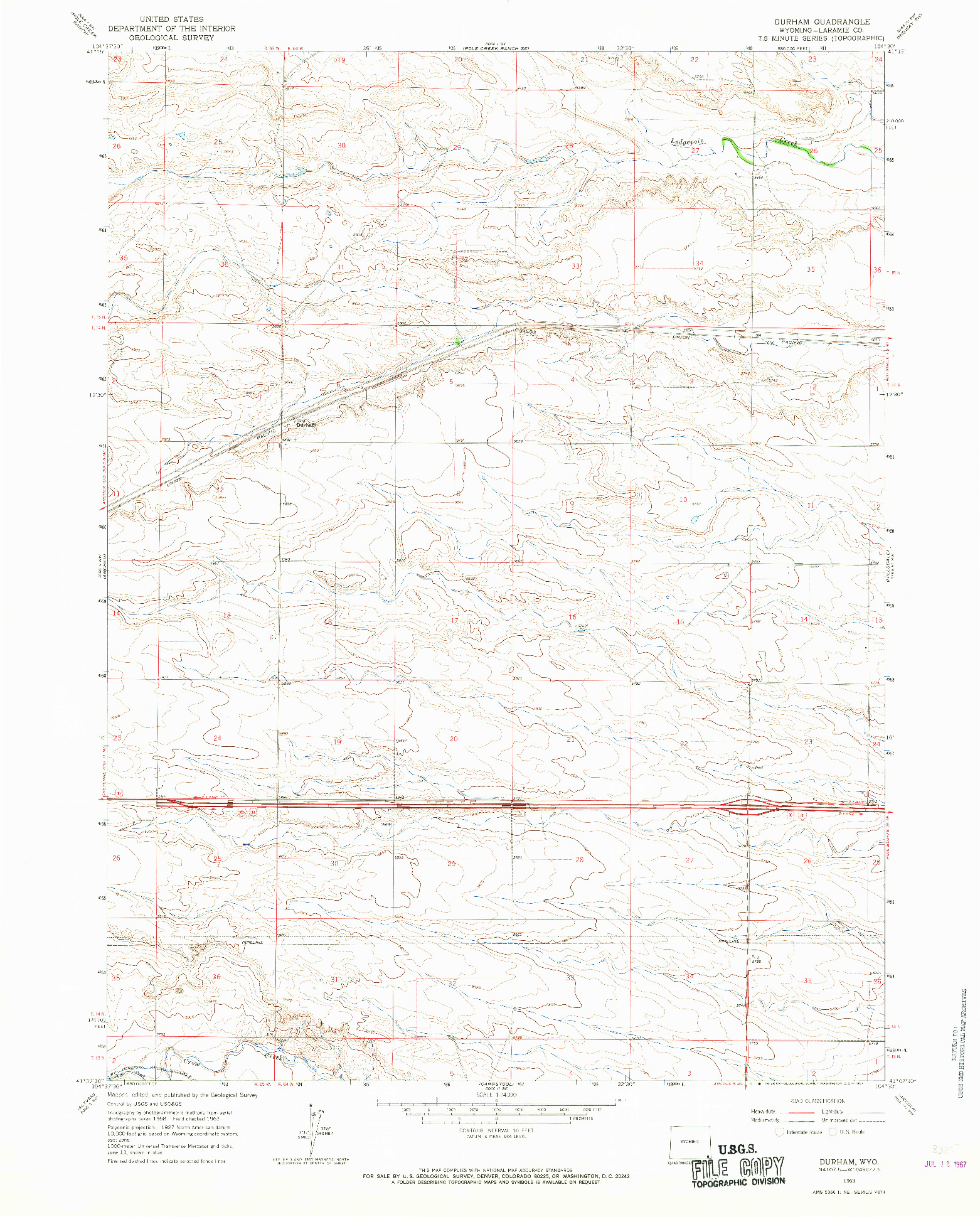 USGS 1:24000-SCALE QUADRANGLE FOR DURHAM, WY 1963