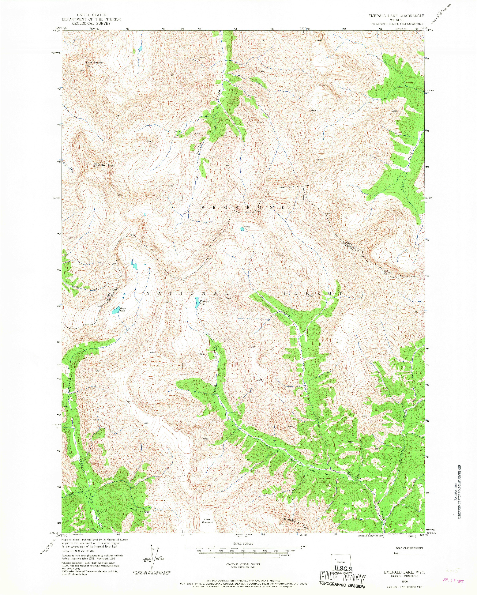 USGS 1:24000-SCALE QUADRANGLE FOR EMERALD LAKE, WY 1956