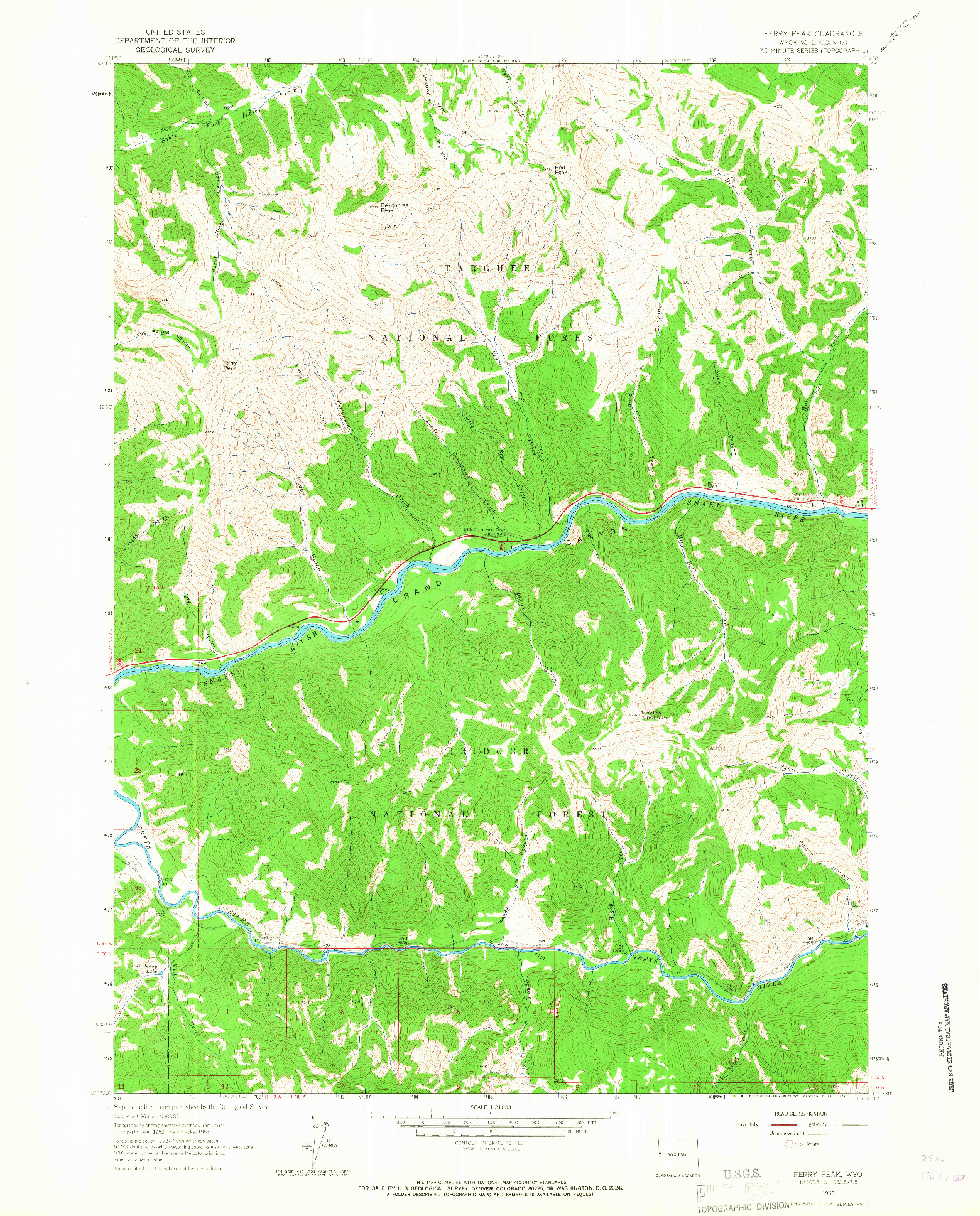 USGS 1:24000-SCALE QUADRANGLE FOR FERRY PEAK, WY 1963