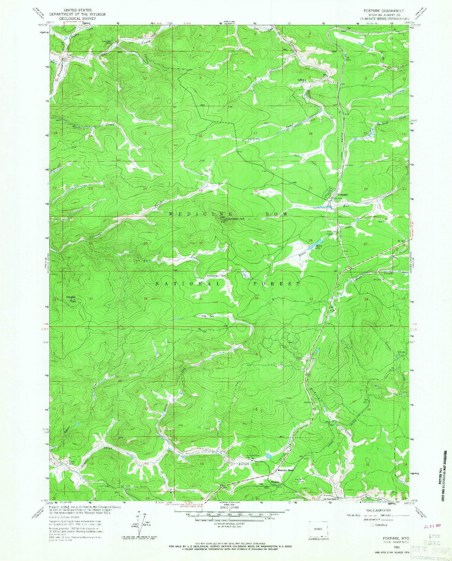 USGS 1:24000-SCALE QUADRANGLE FOR FOXPARK, WY 1961