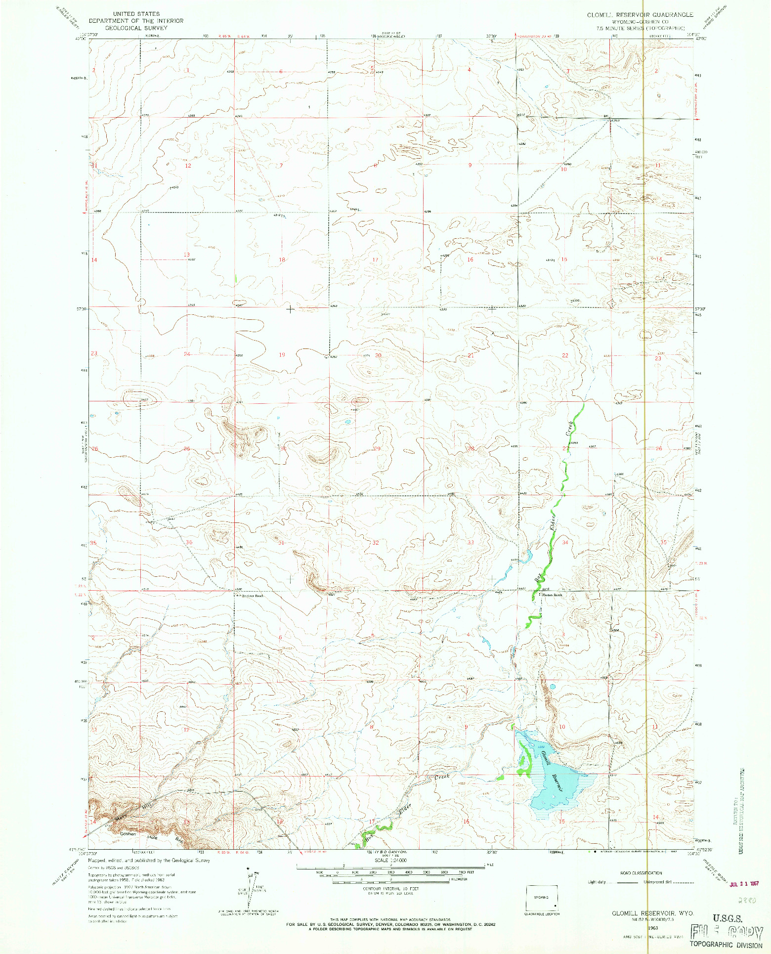 USGS 1:24000-SCALE QUADRANGLE FOR GLOMILL RESERVOIR, WY 1963