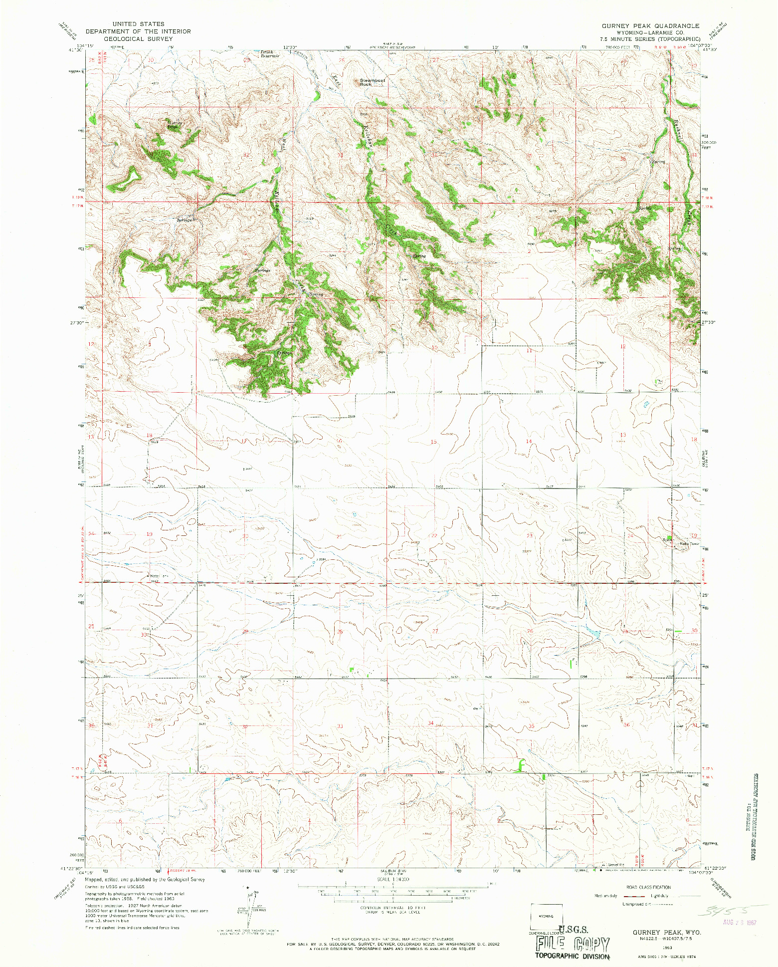 USGS 1:24000-SCALE QUADRANGLE FOR GURNEY PEAK, WY 1963