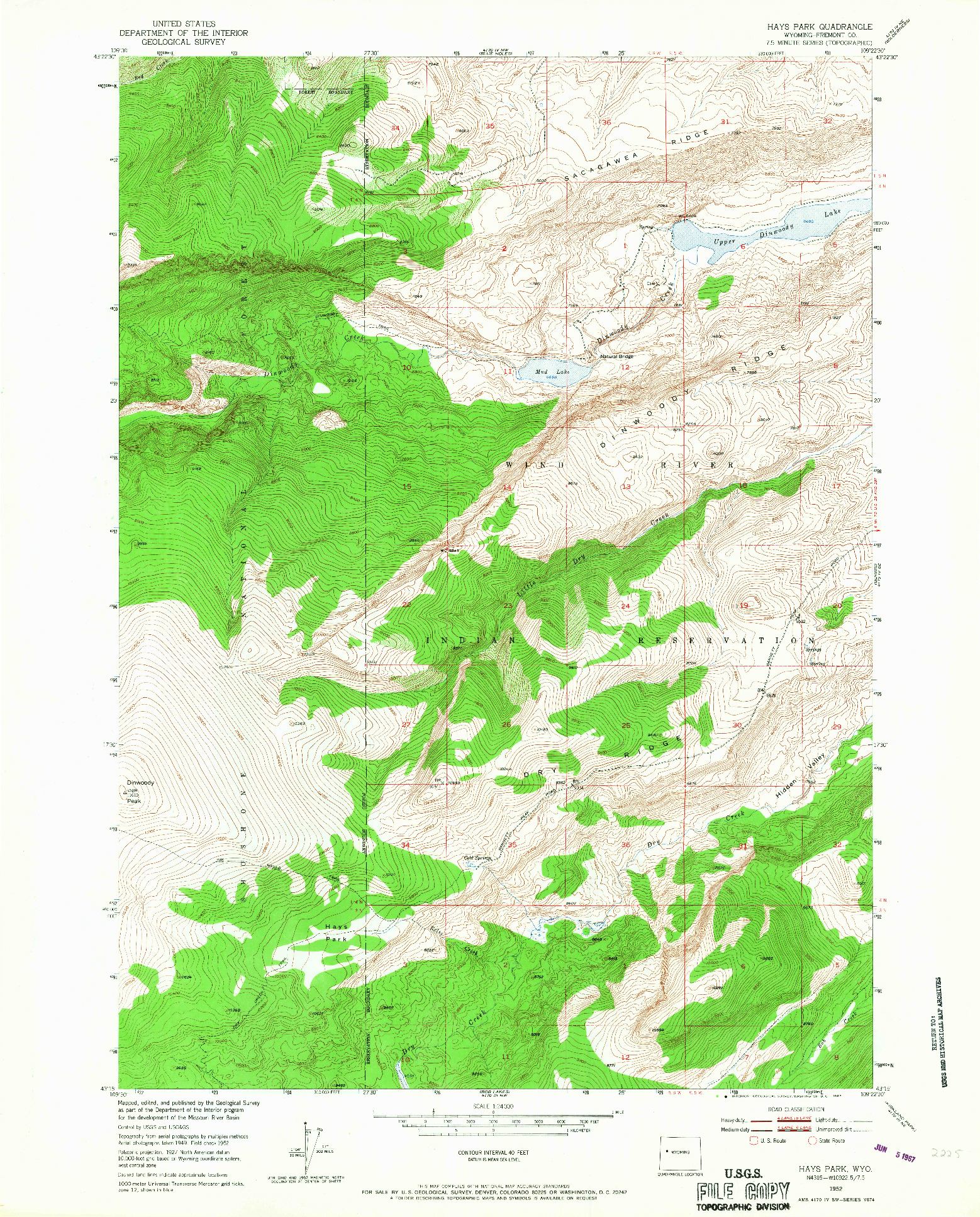 USGS 1:24000-SCALE QUADRANGLE FOR HAYS PARK, WY 1952