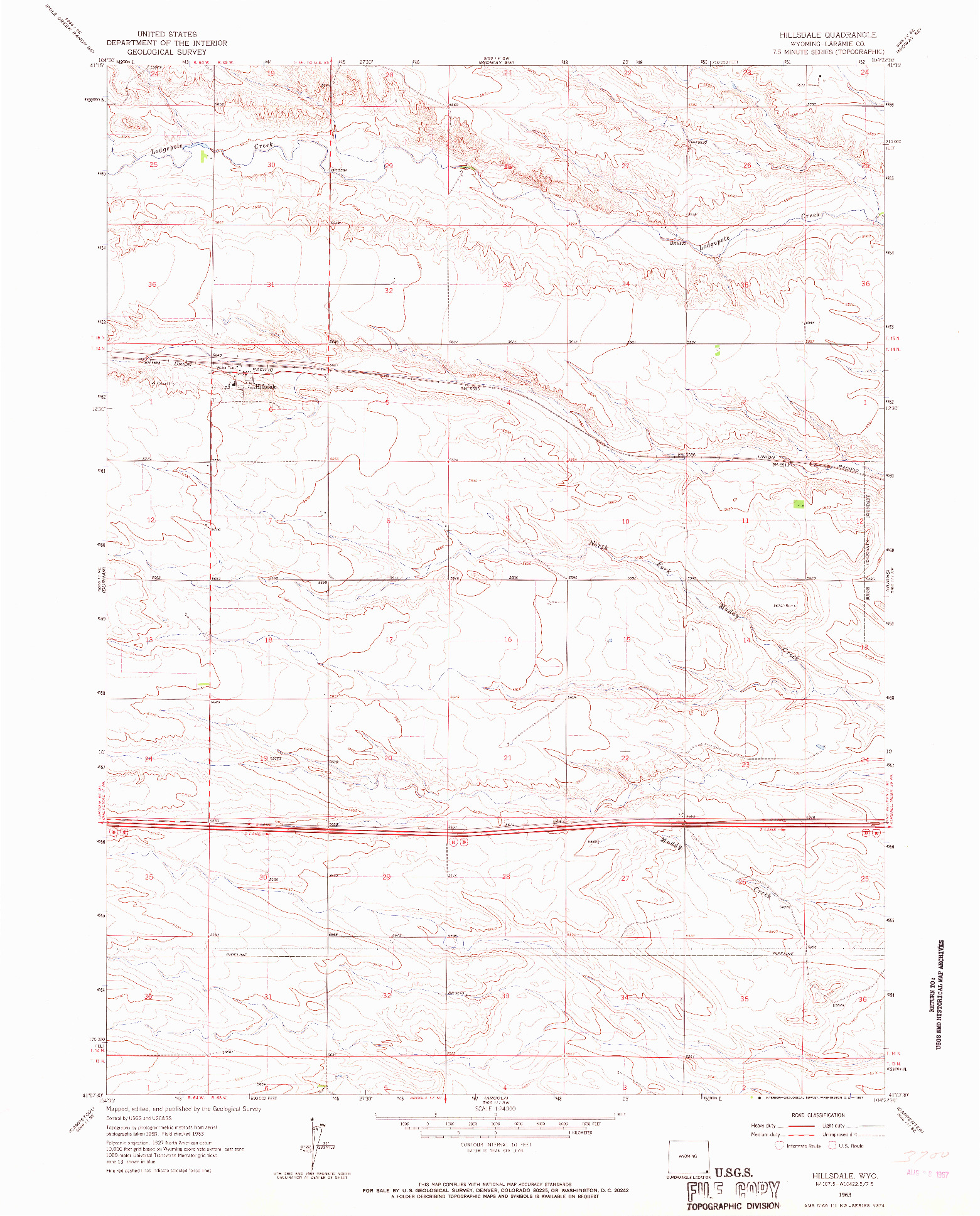 USGS 1:24000-SCALE QUADRANGLE FOR HILLSDALE, WY 1963