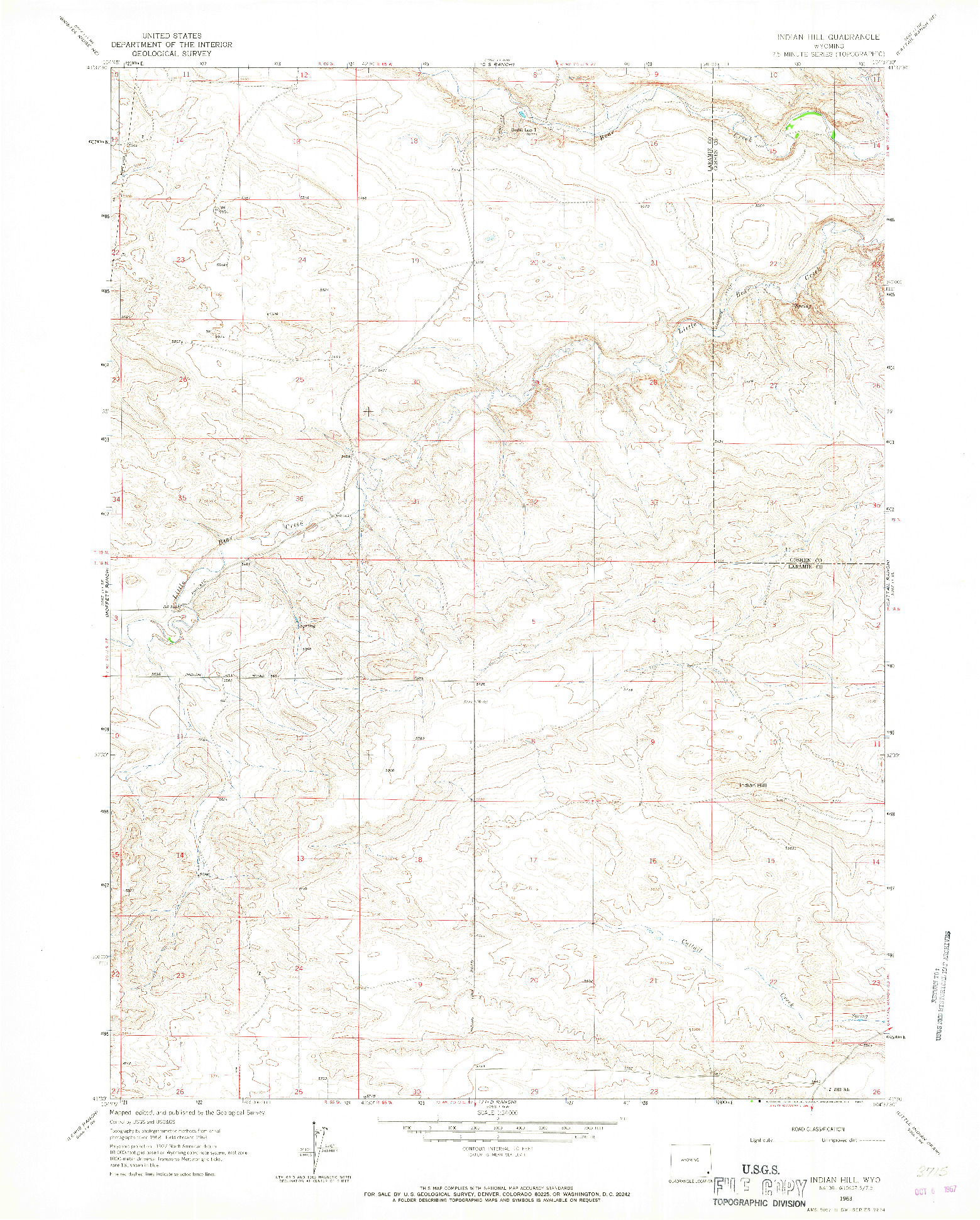 USGS 1:24000-SCALE QUADRANGLE FOR INDIAN HILL, WY 1963