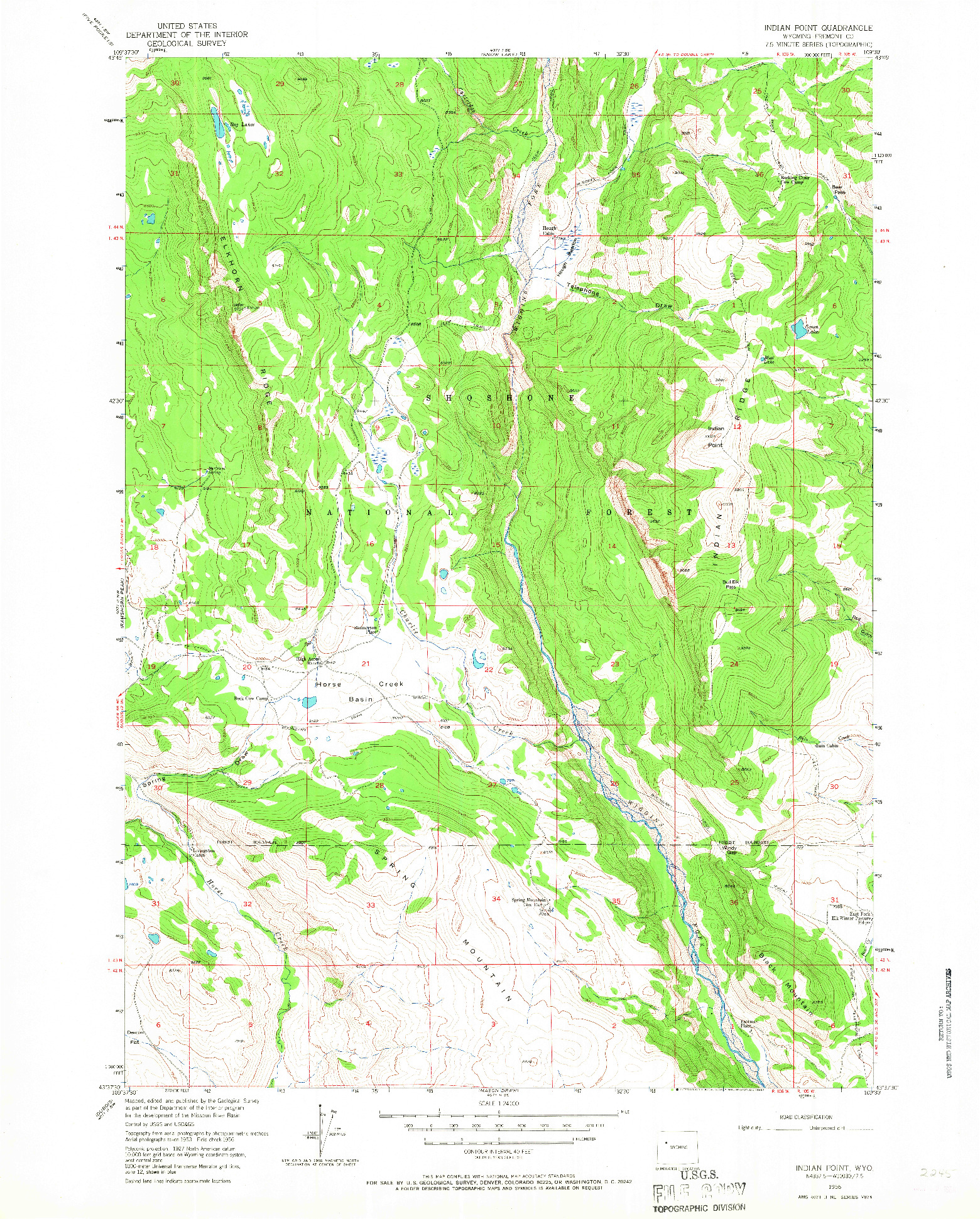 USGS 1:24000-SCALE QUADRANGLE FOR INDIAN POINT, WY 1956