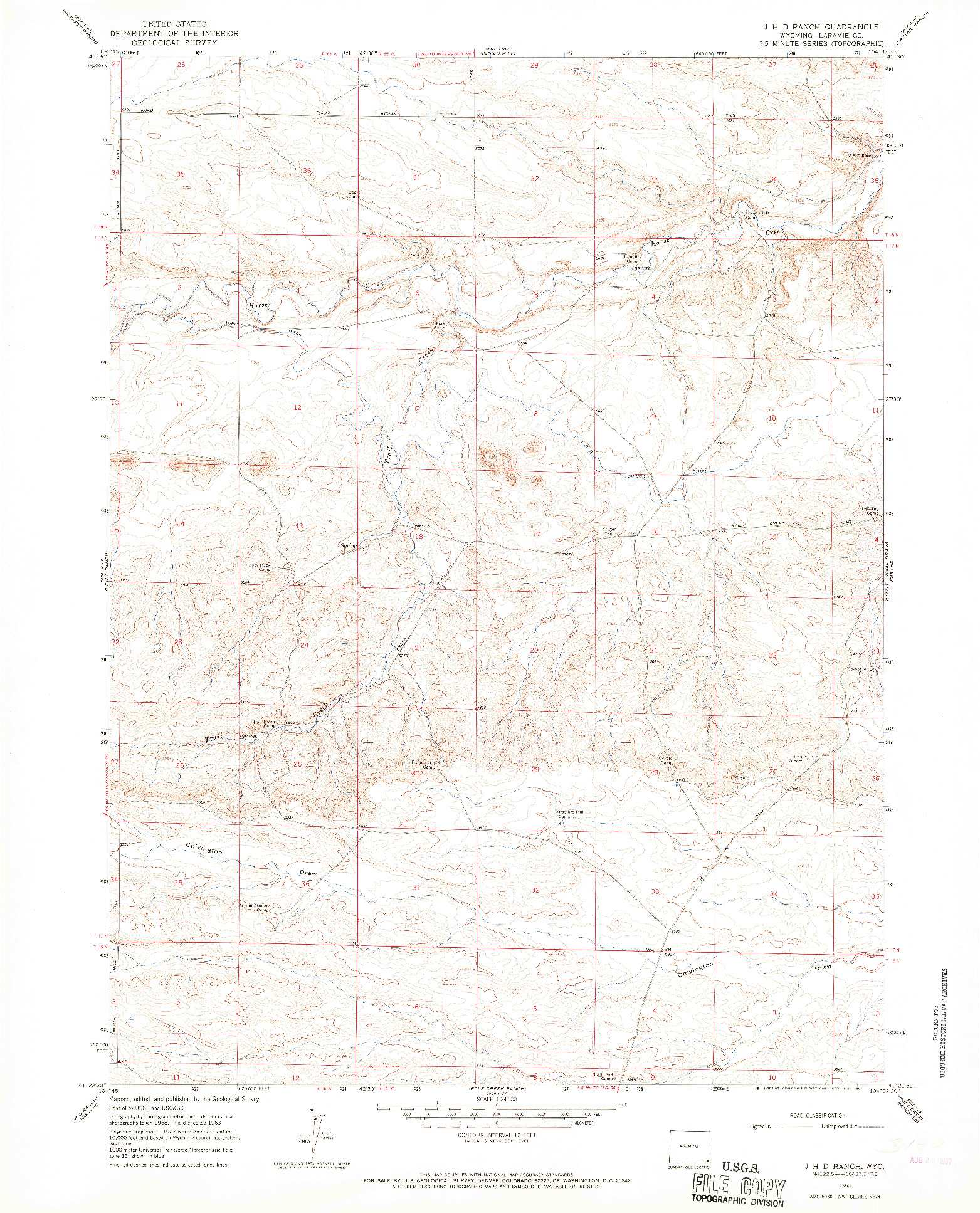 USGS 1:24000-SCALE QUADRANGLE FOR J H D RANCH, WY 1963