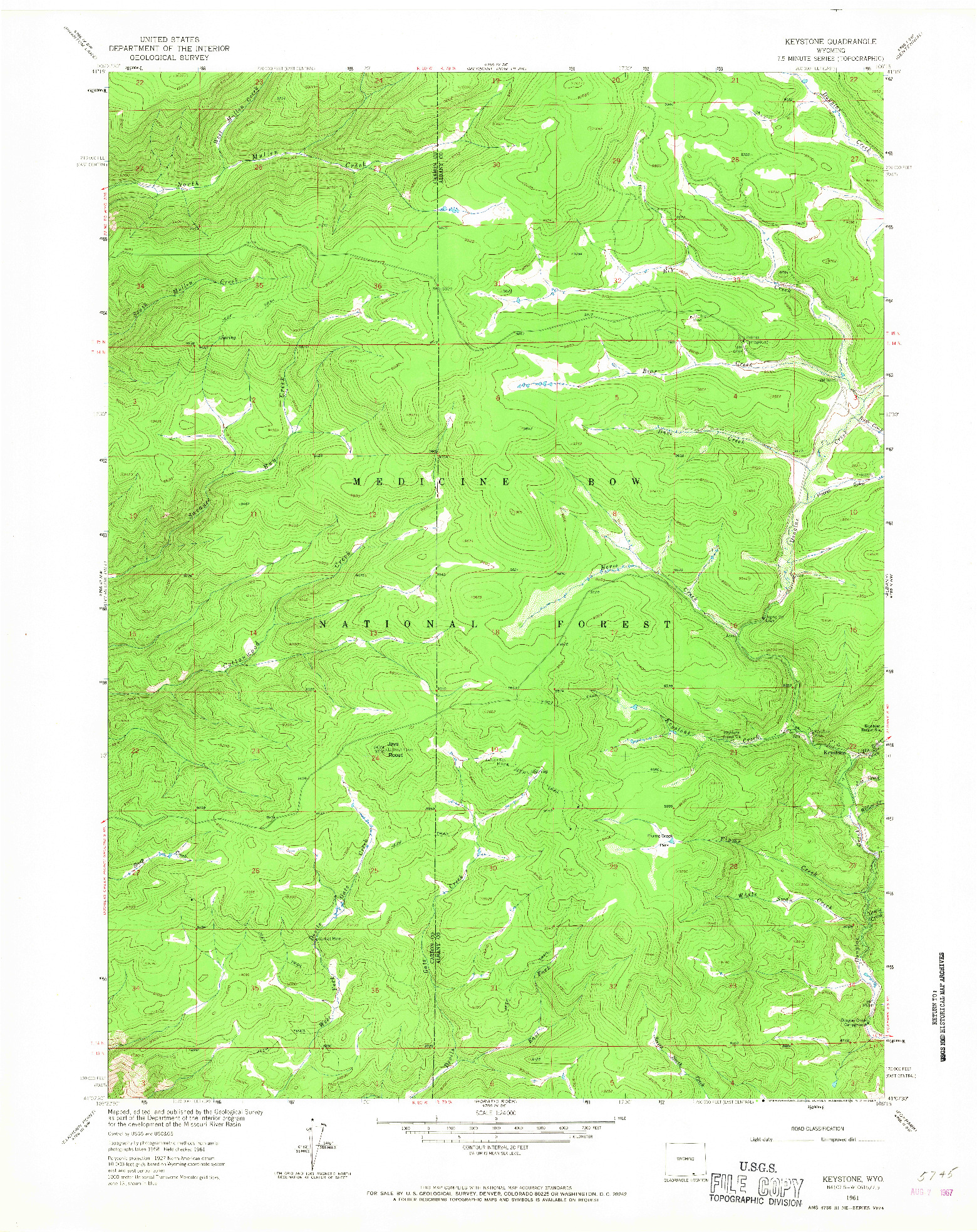 USGS 1:24000-SCALE QUADRANGLE FOR KEYSTONE, WY 1961