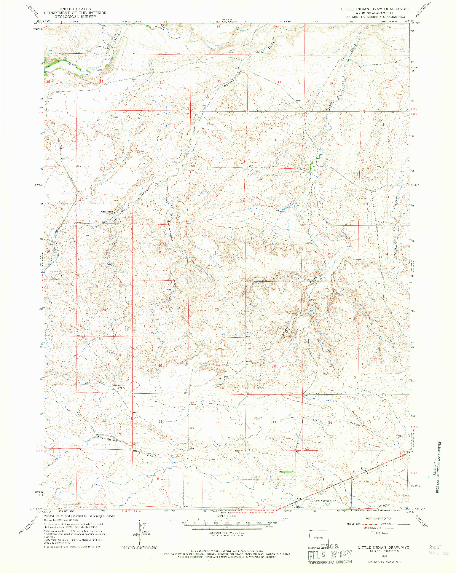 USGS 1:24000-SCALE QUADRANGLE FOR LITTLE INDIAN DRAW, WY 1963