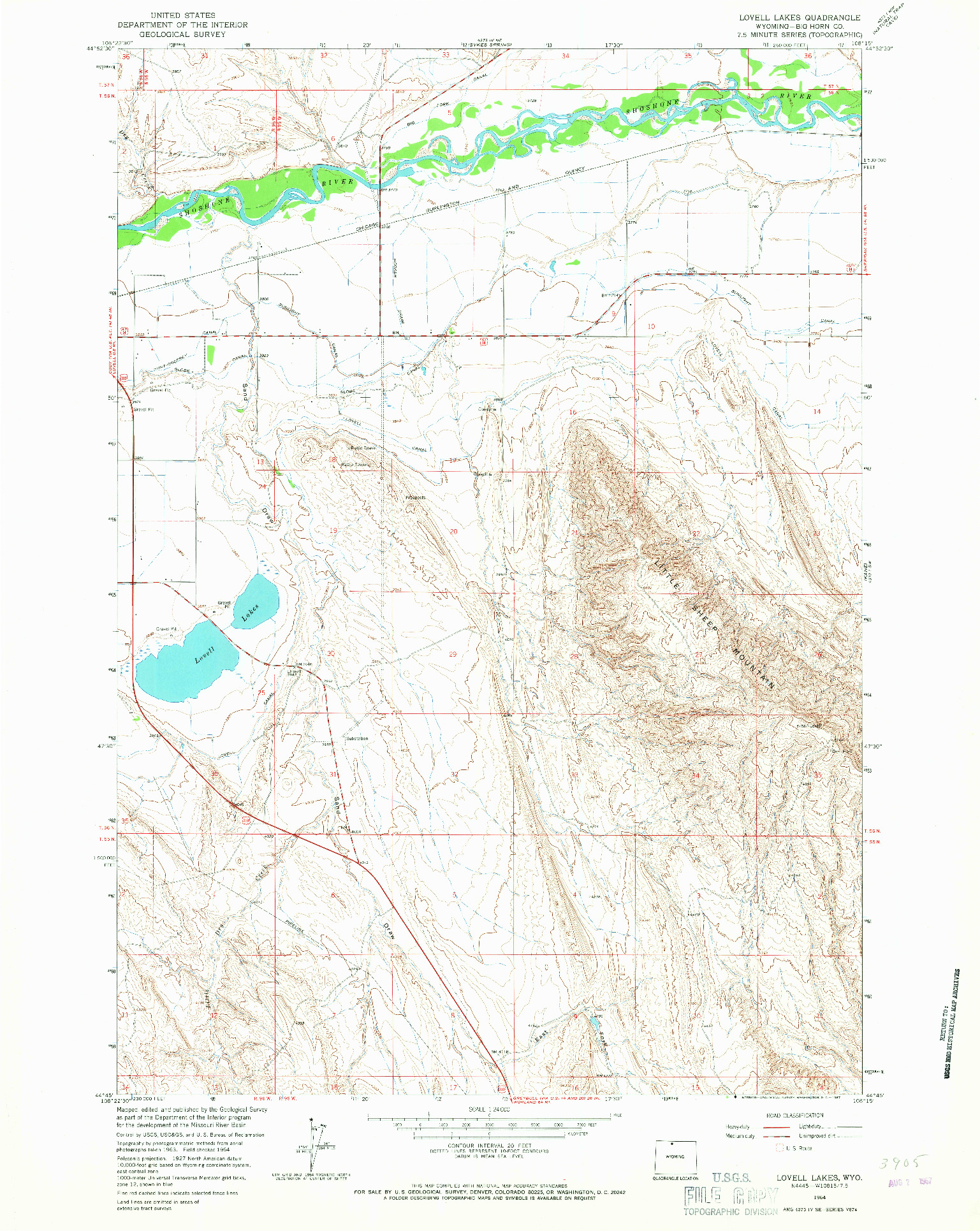 USGS 1:24000-SCALE QUADRANGLE FOR LOVELL LAKES, WY 1964