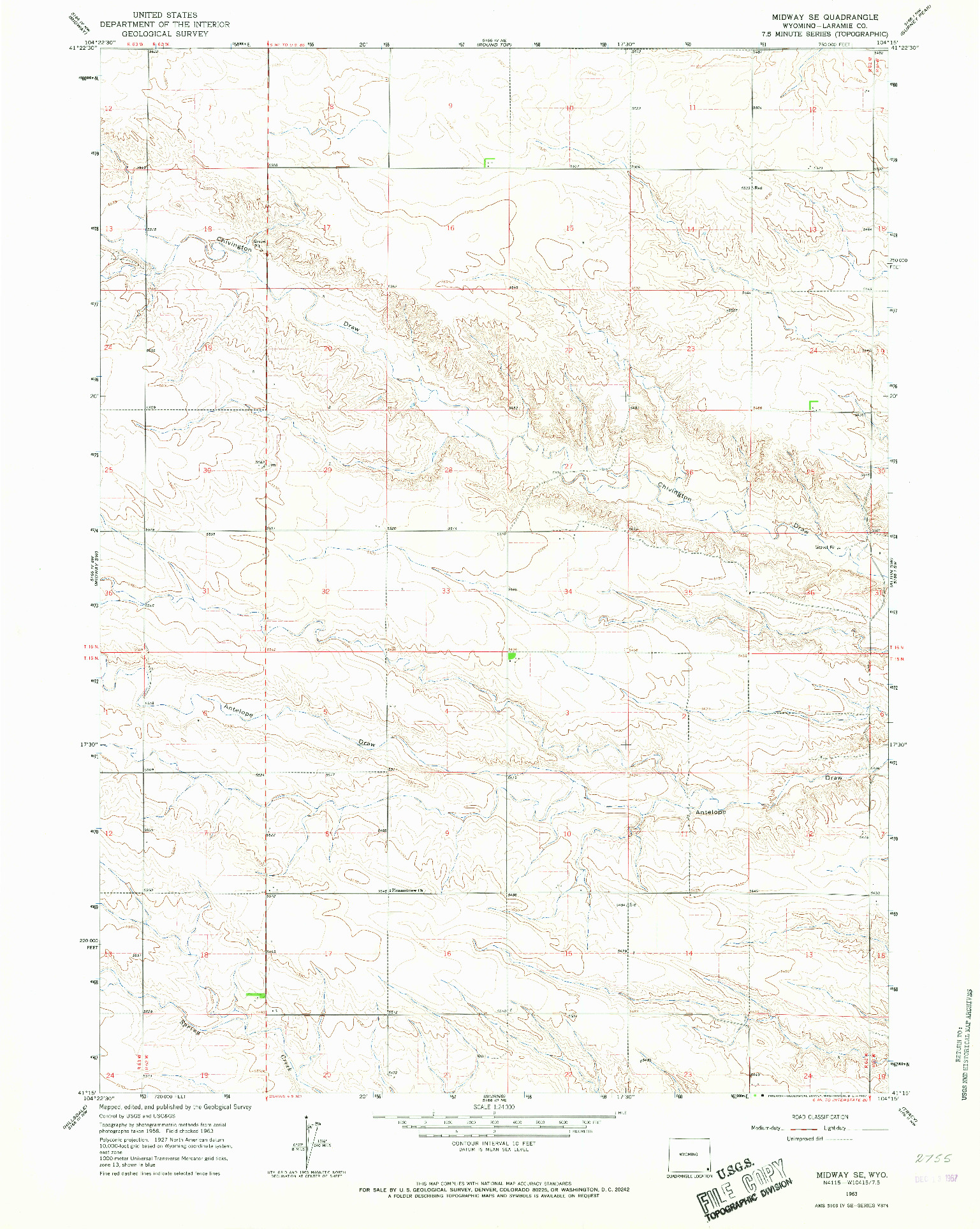 USGS 1:24000-SCALE QUADRANGLE FOR MIDWAY SE, WY 1963