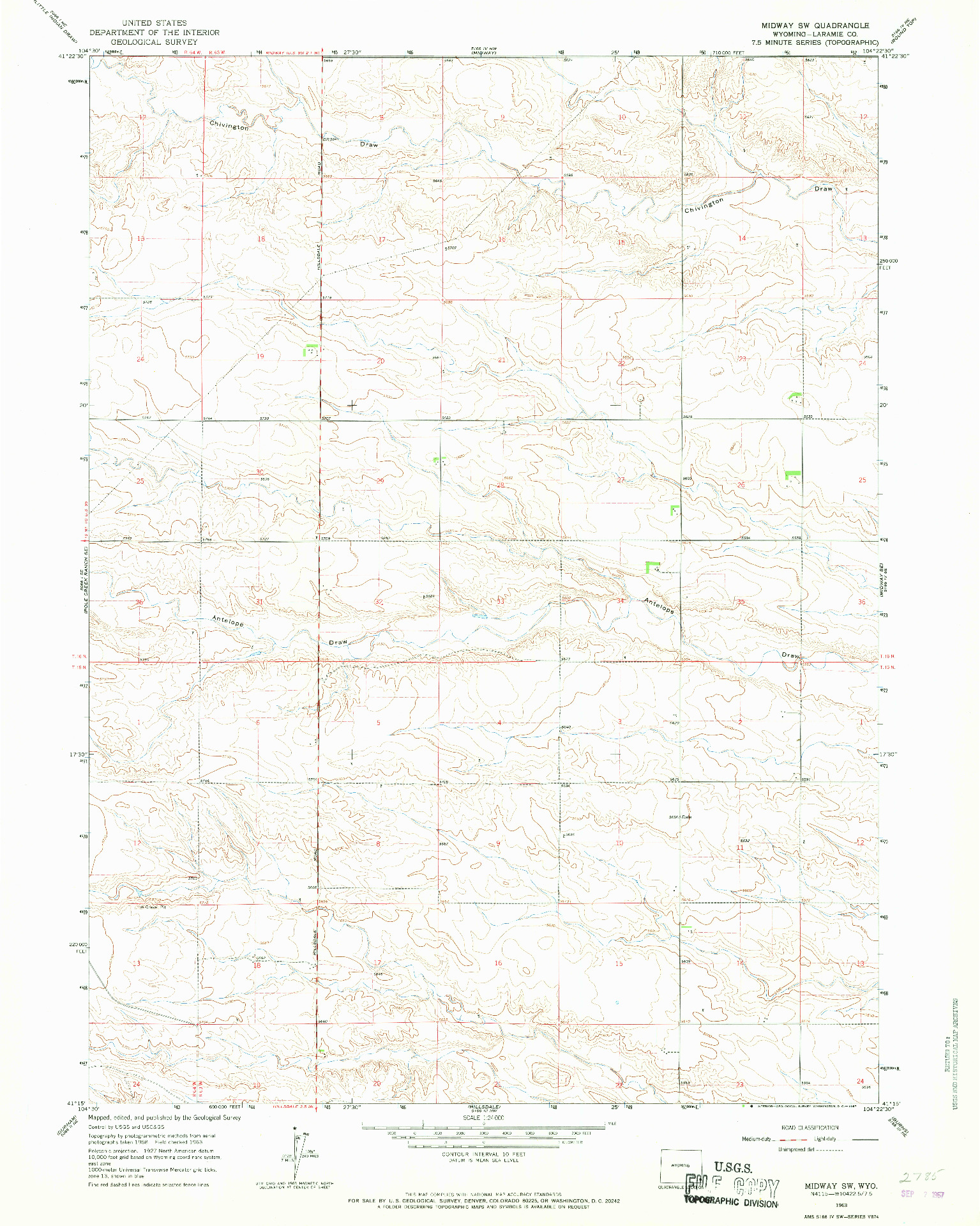 USGS 1:24000-SCALE QUADRANGLE FOR MIDWAY SW, WY 1963