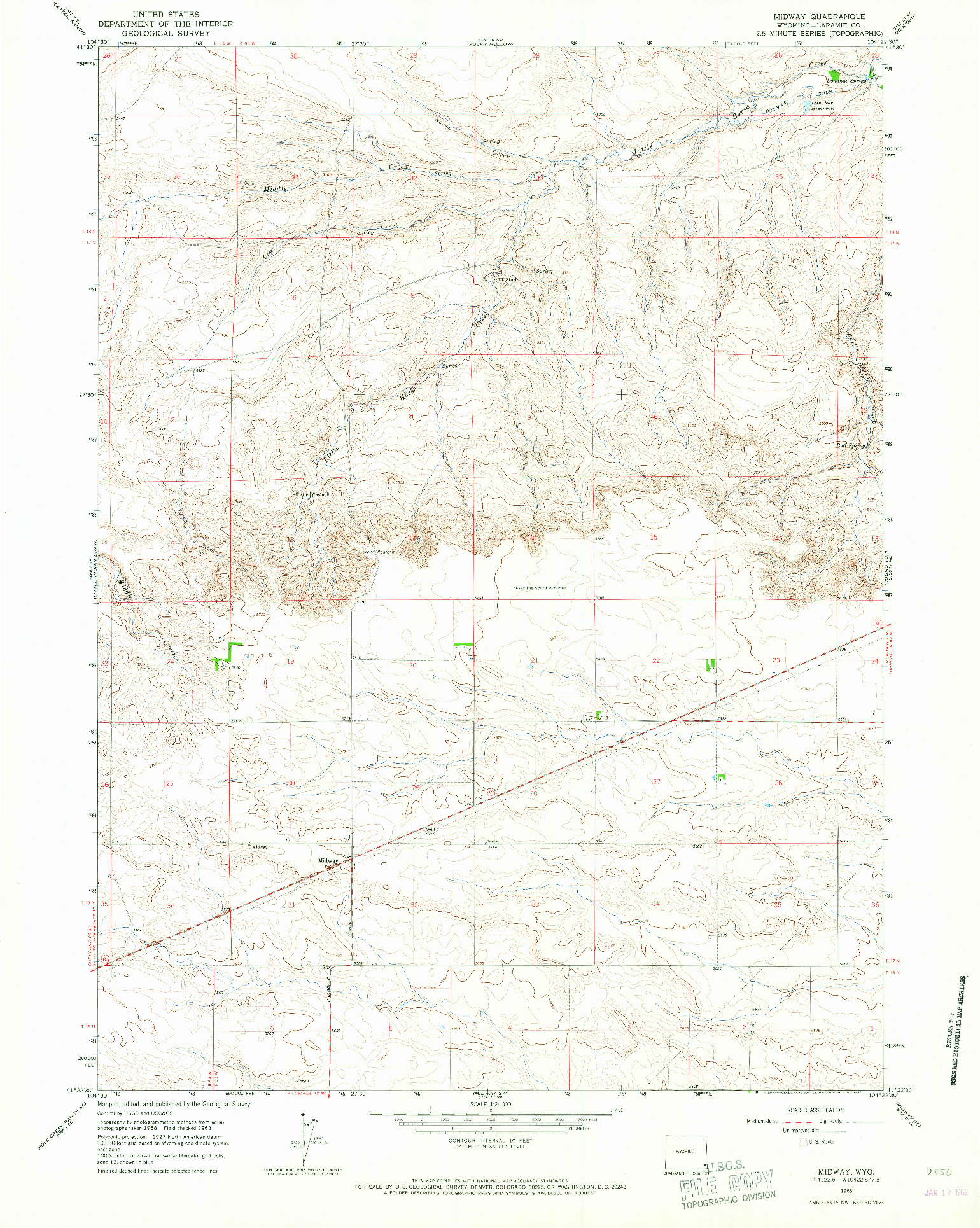 USGS 1:24000-SCALE QUADRANGLE FOR MIDWAY, WY 1963