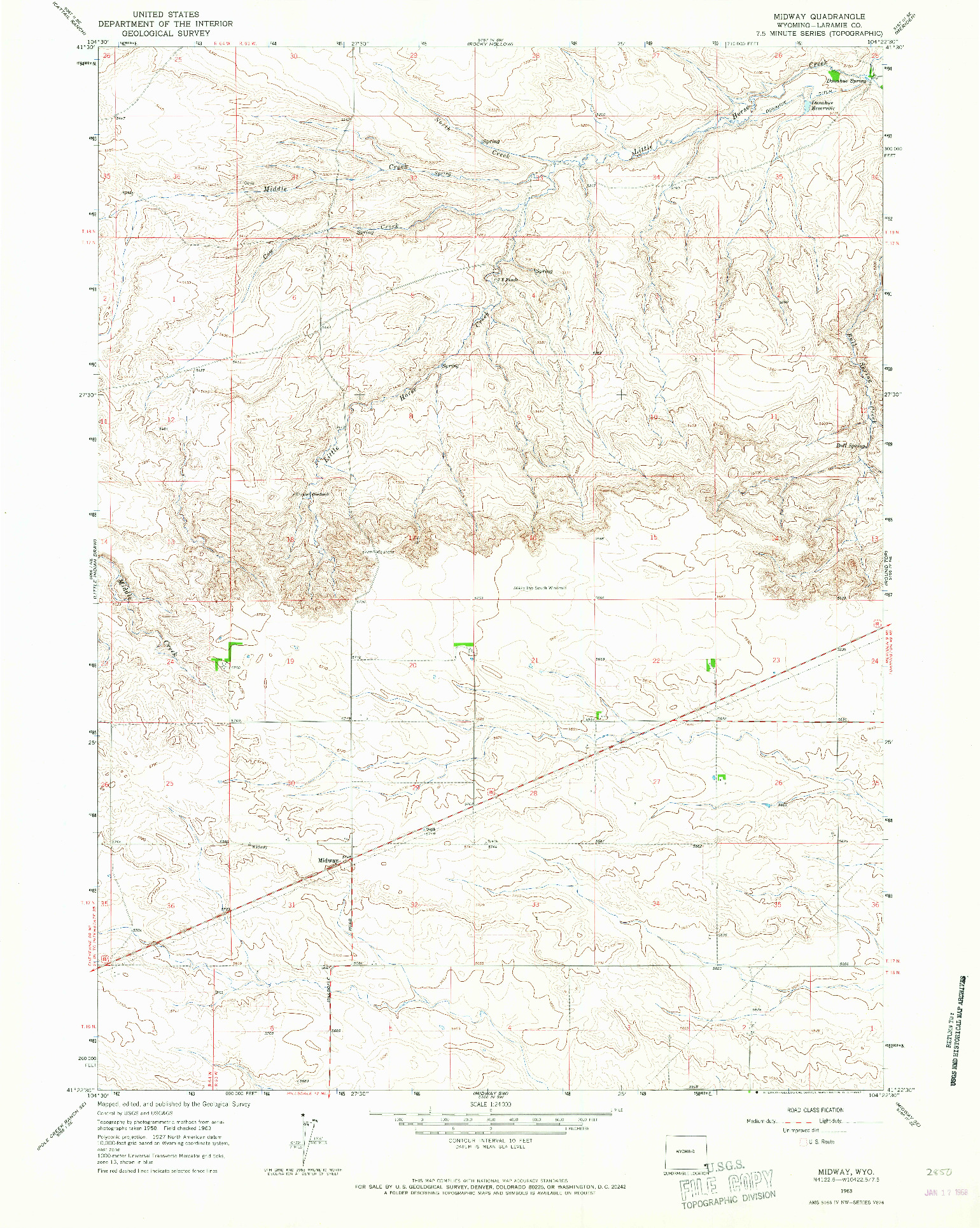 USGS 1:24000-SCALE QUADRANGLE FOR MIDWAY, WY 1963