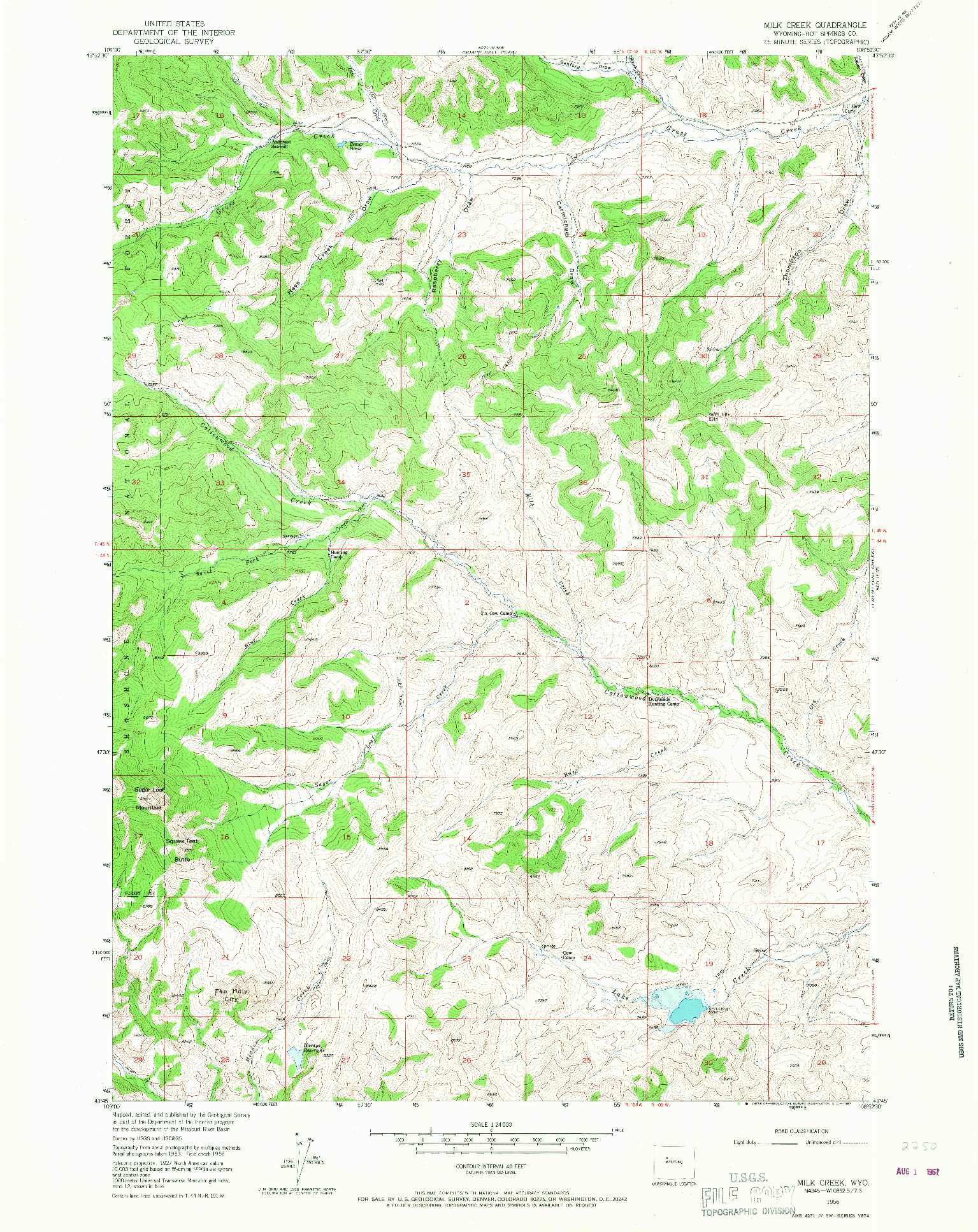 USGS 1:24000-SCALE QUADRANGLE FOR MILK CREEK, WY 1956