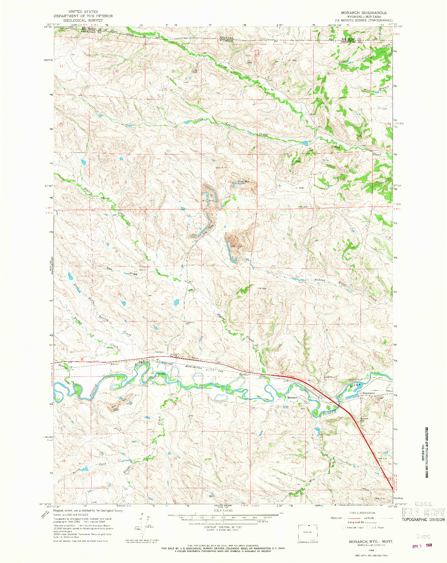 USGS 1:24000-SCALE QUADRANGLE FOR MONARCH, WY 1964