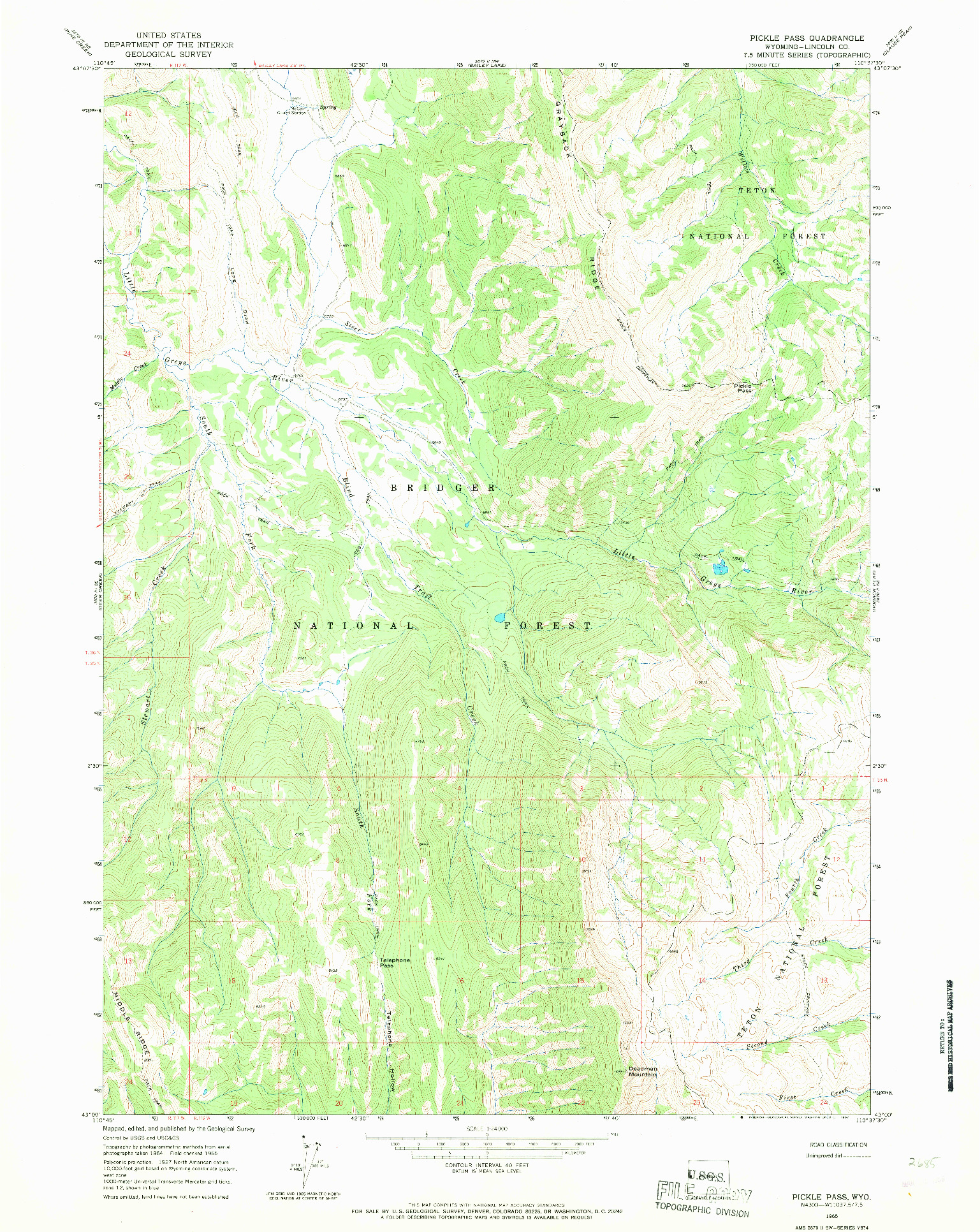 USGS 1:24000-SCALE QUADRANGLE FOR PICKLE PASS, WY 1965