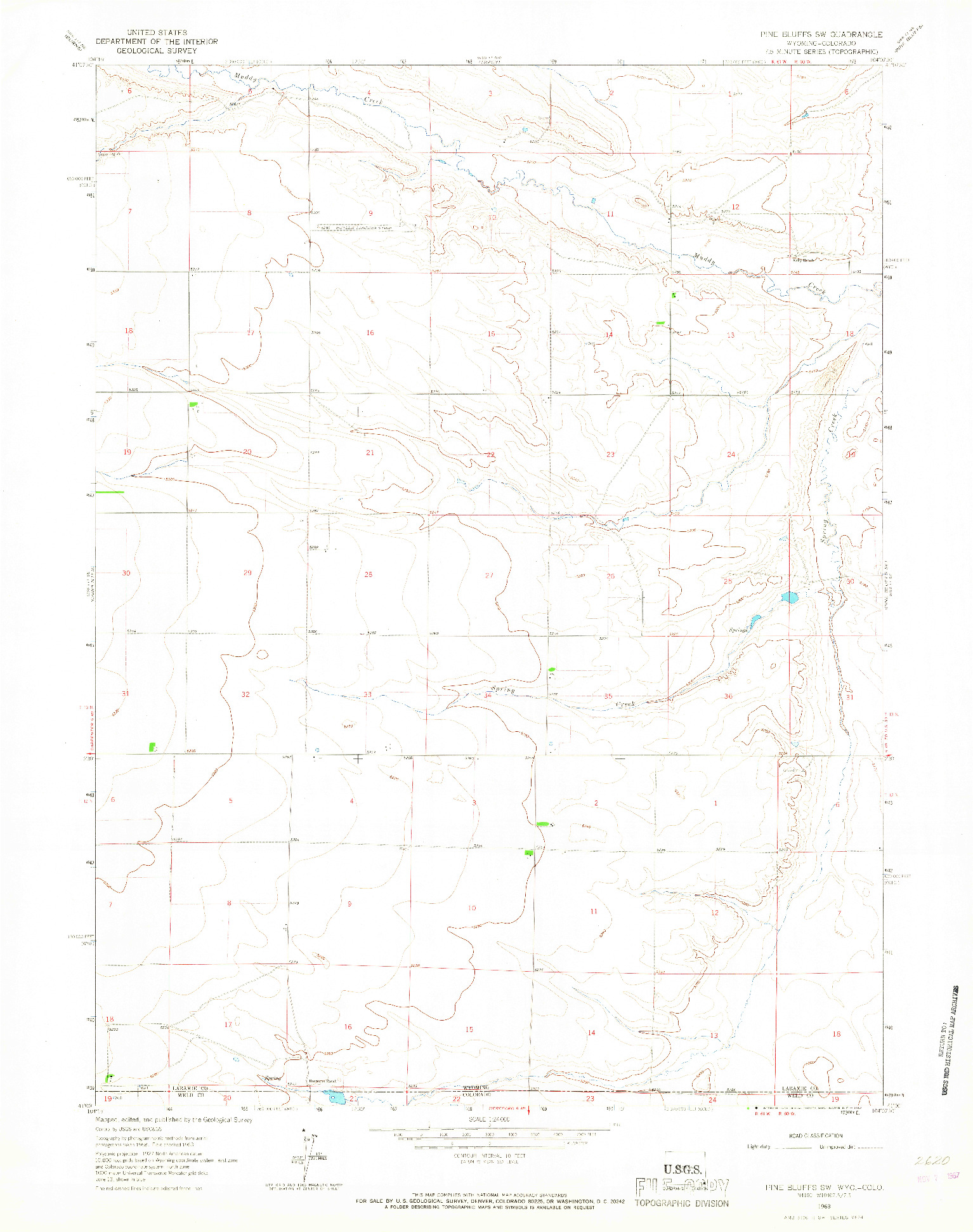 USGS 1:24000-SCALE QUADRANGLE FOR PINE BLUFFS SW, WY 1963