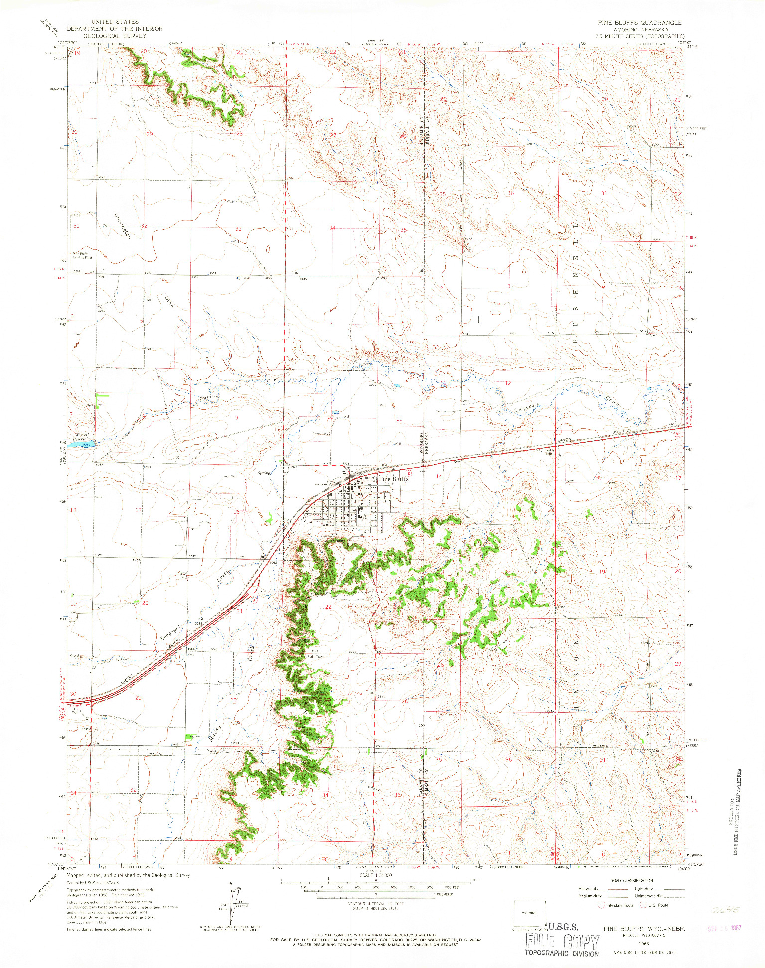 USGS 1:24000-SCALE QUADRANGLE FOR PINE BLUFFS, WY 1963