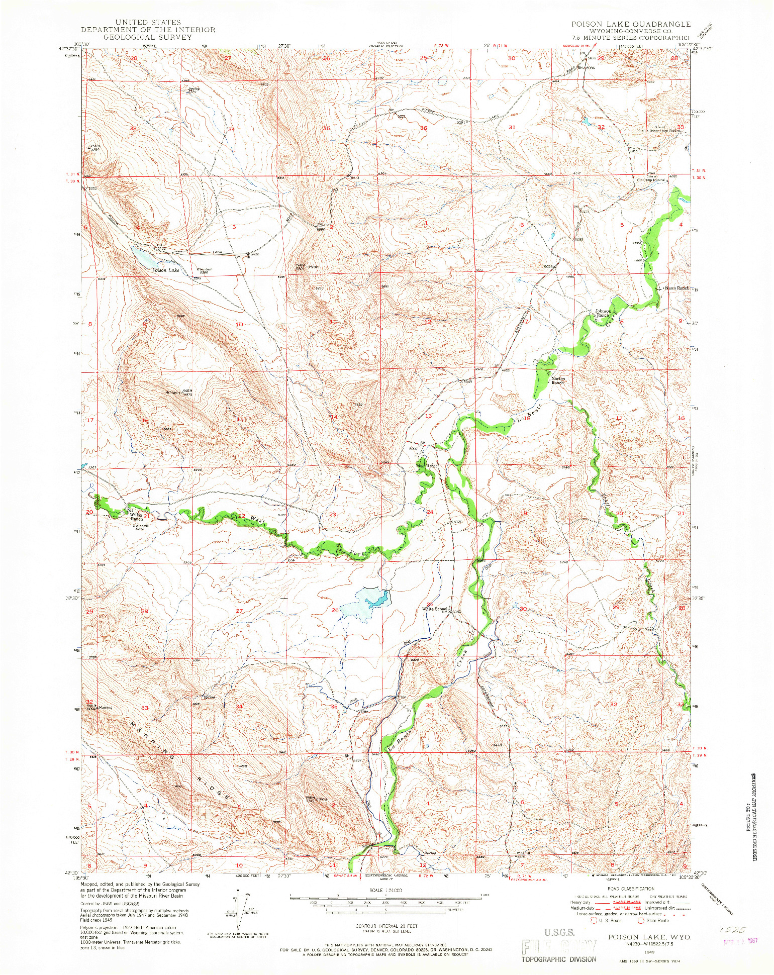 USGS 1:24000-SCALE QUADRANGLE FOR POISON LAKE, WY 1949