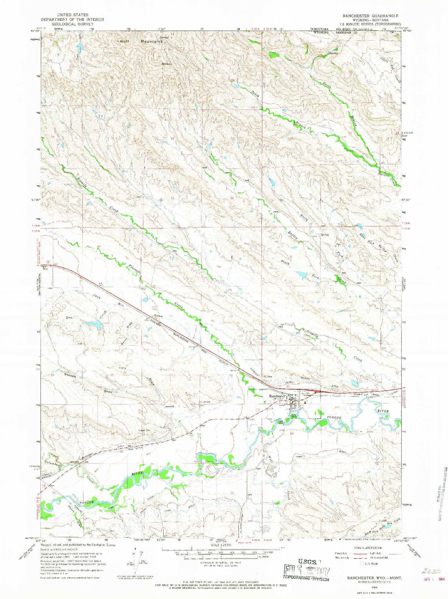 USGS 1:24000-SCALE QUADRANGLE FOR RANCHESTER, WY 1964