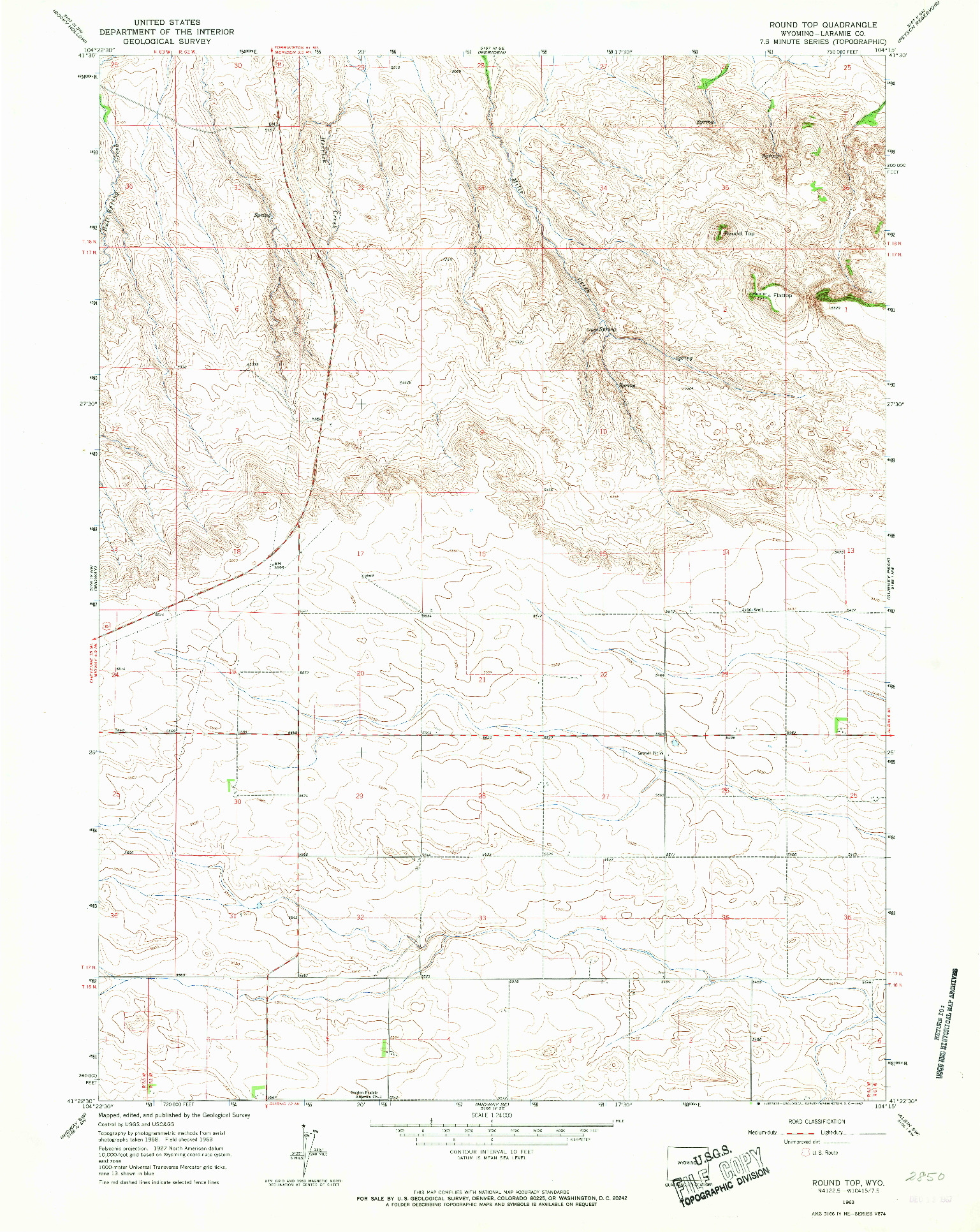 USGS 1:24000-SCALE QUADRANGLE FOR ROUND TOP, WY 1963