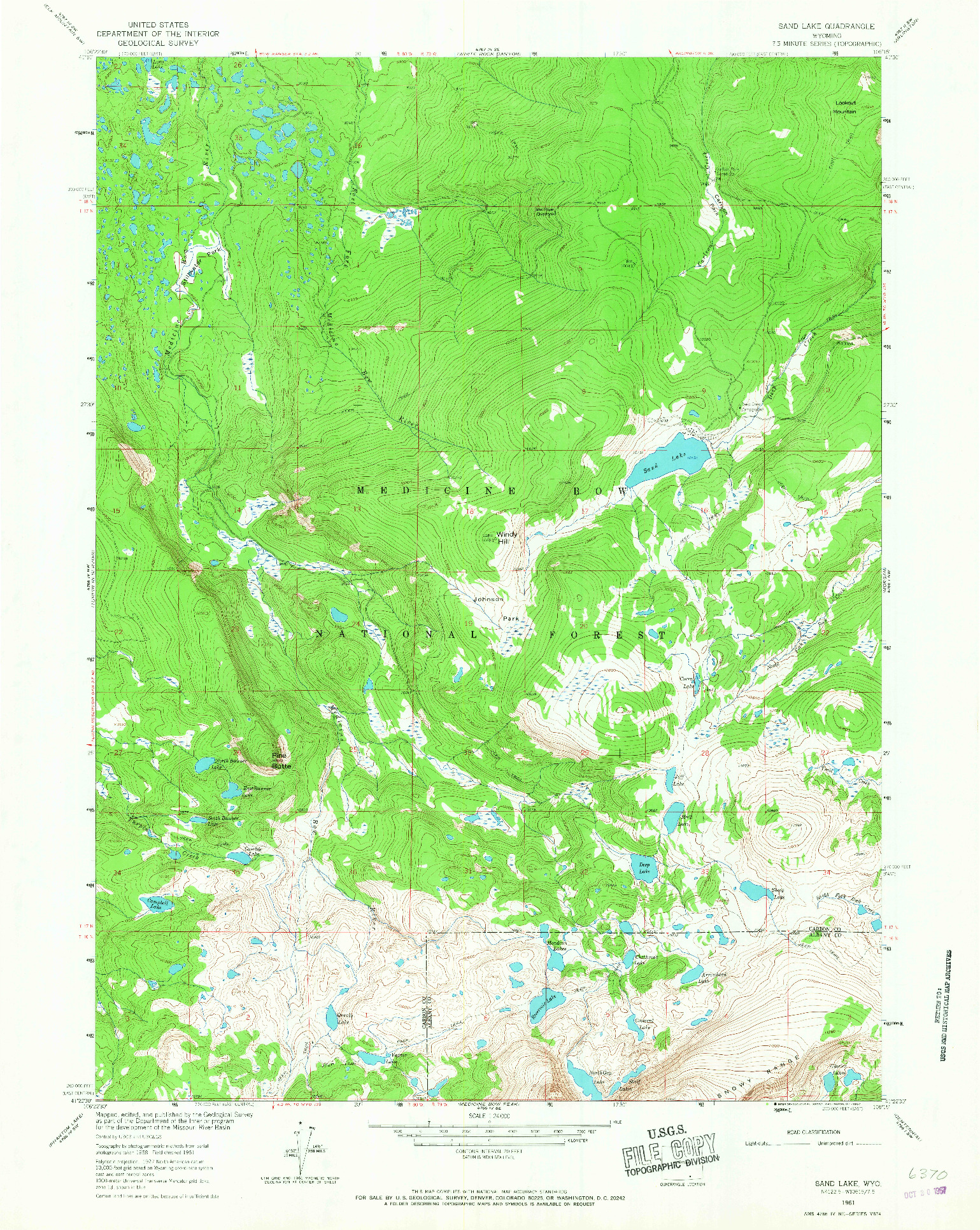 USGS 1:24000-SCALE QUADRANGLE FOR SAND LAKE, WY 1961