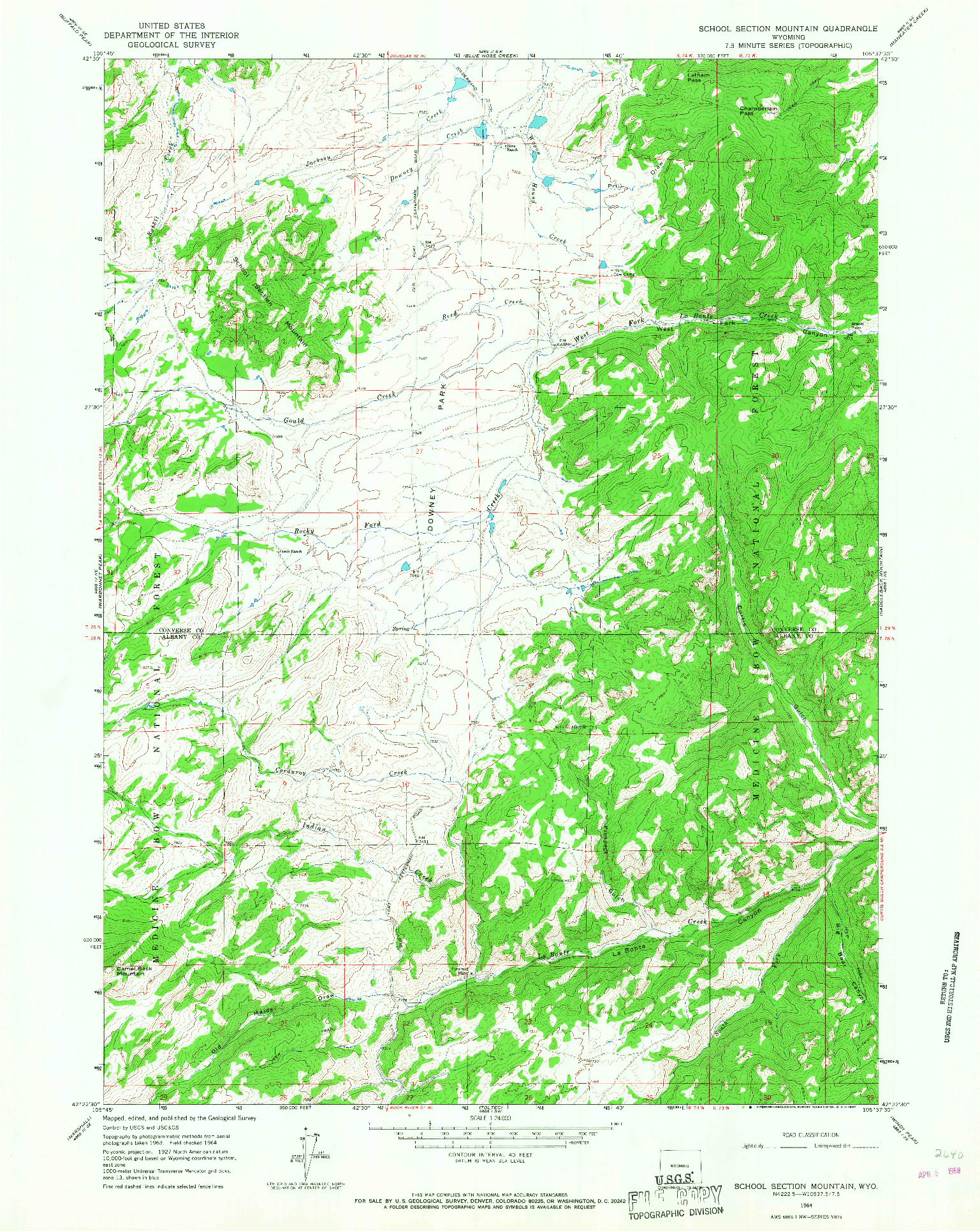 USGS 1:24000-SCALE QUADRANGLE FOR SCHOOL SECTION MOUNTAIN, WY 1964