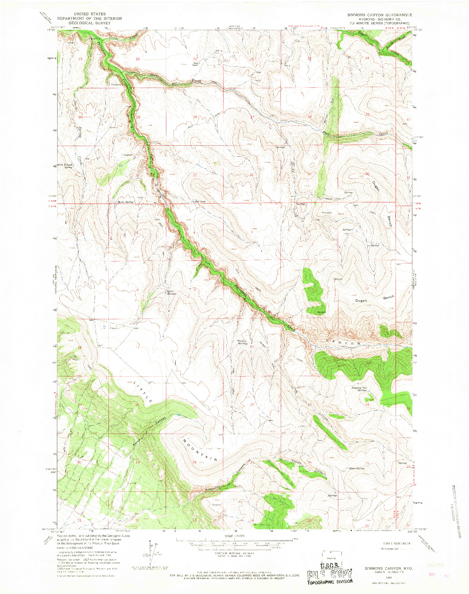 USGS 1:24000-SCALE QUADRANGLE FOR SIMMONS CANYON, WY 1964