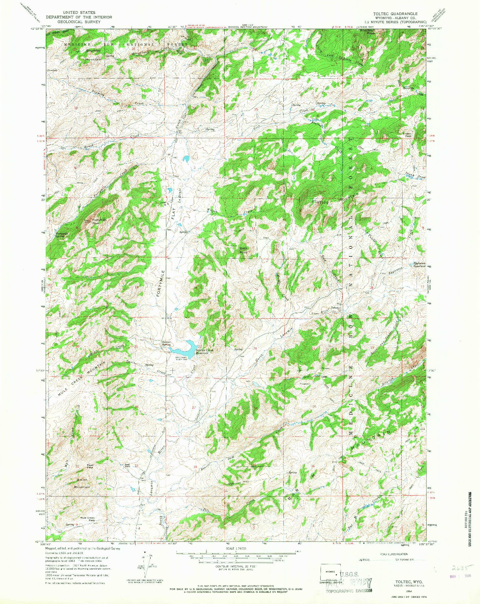 USGS 1:24000-SCALE QUADRANGLE FOR TOLTEC, WY 1964