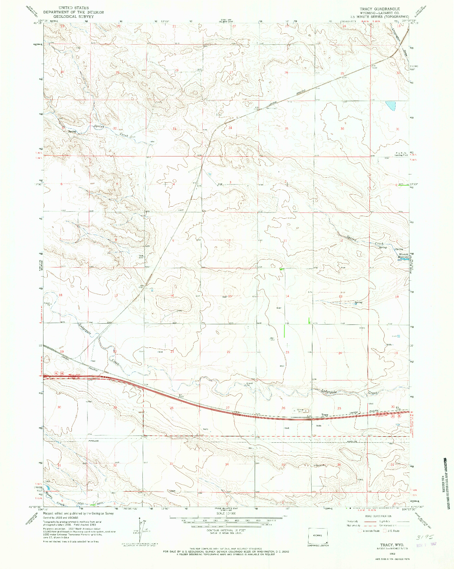 USGS 1:24000-SCALE QUADRANGLE FOR TRACY, WY 1963