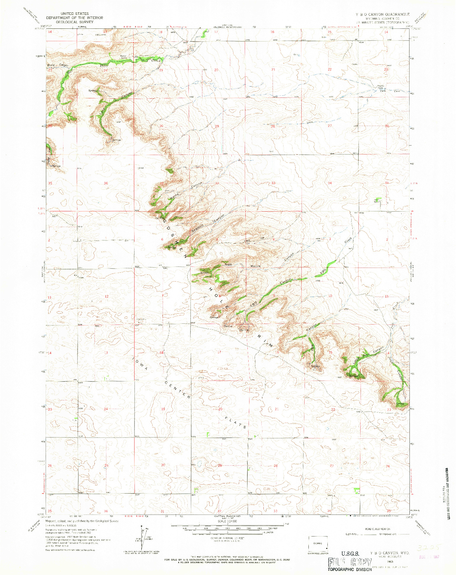 USGS 1:24000-SCALE QUADRANGLE FOR Y B O CANYON, WY 1963