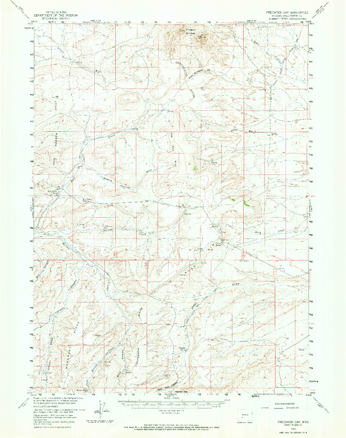 USGS 1:62500-SCALE QUADRANGLE FOR FREIGHTER GAP, WY 1958