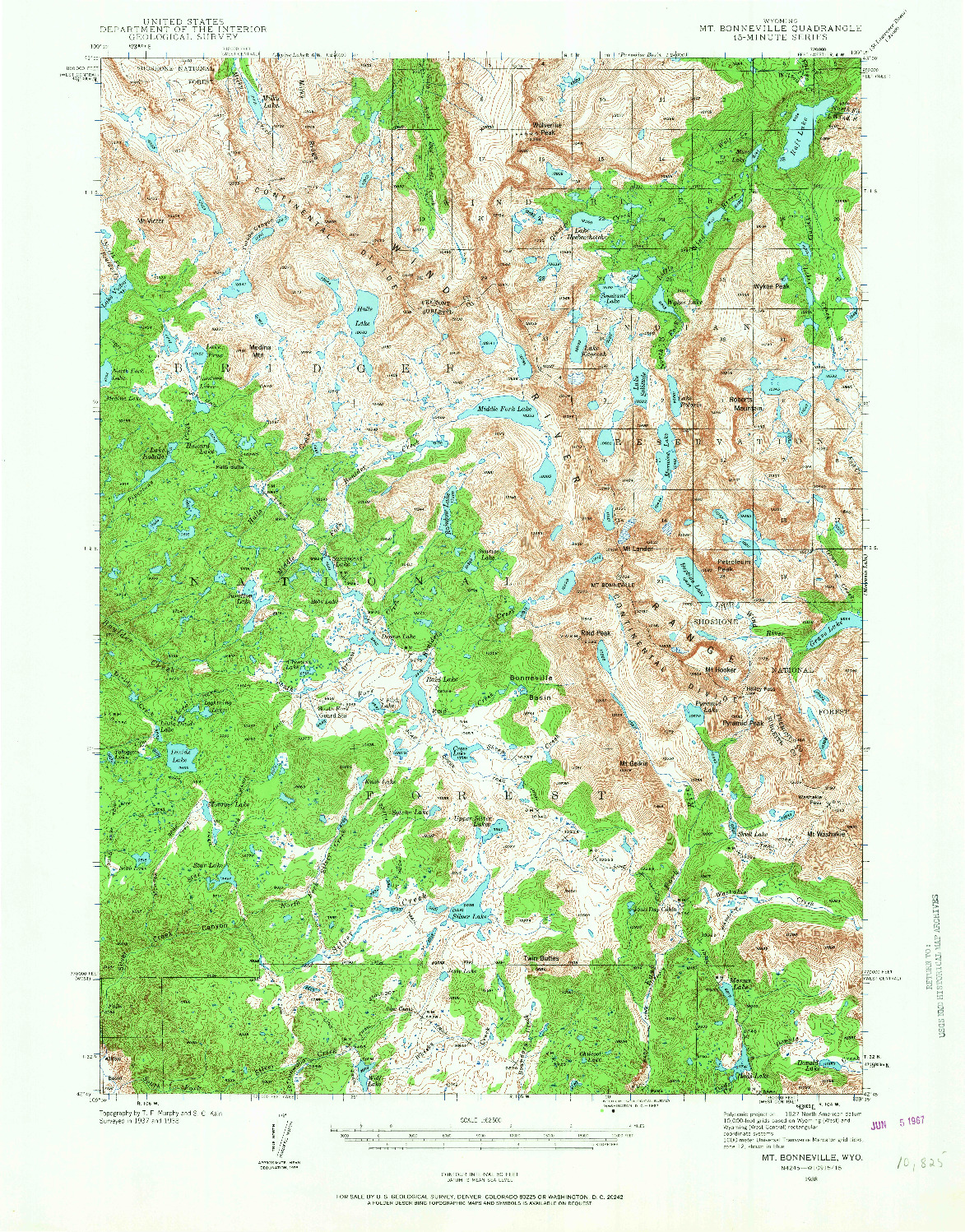 USGS 1:62500-SCALE QUADRANGLE FOR MT BONNEVILLE, WY 1938