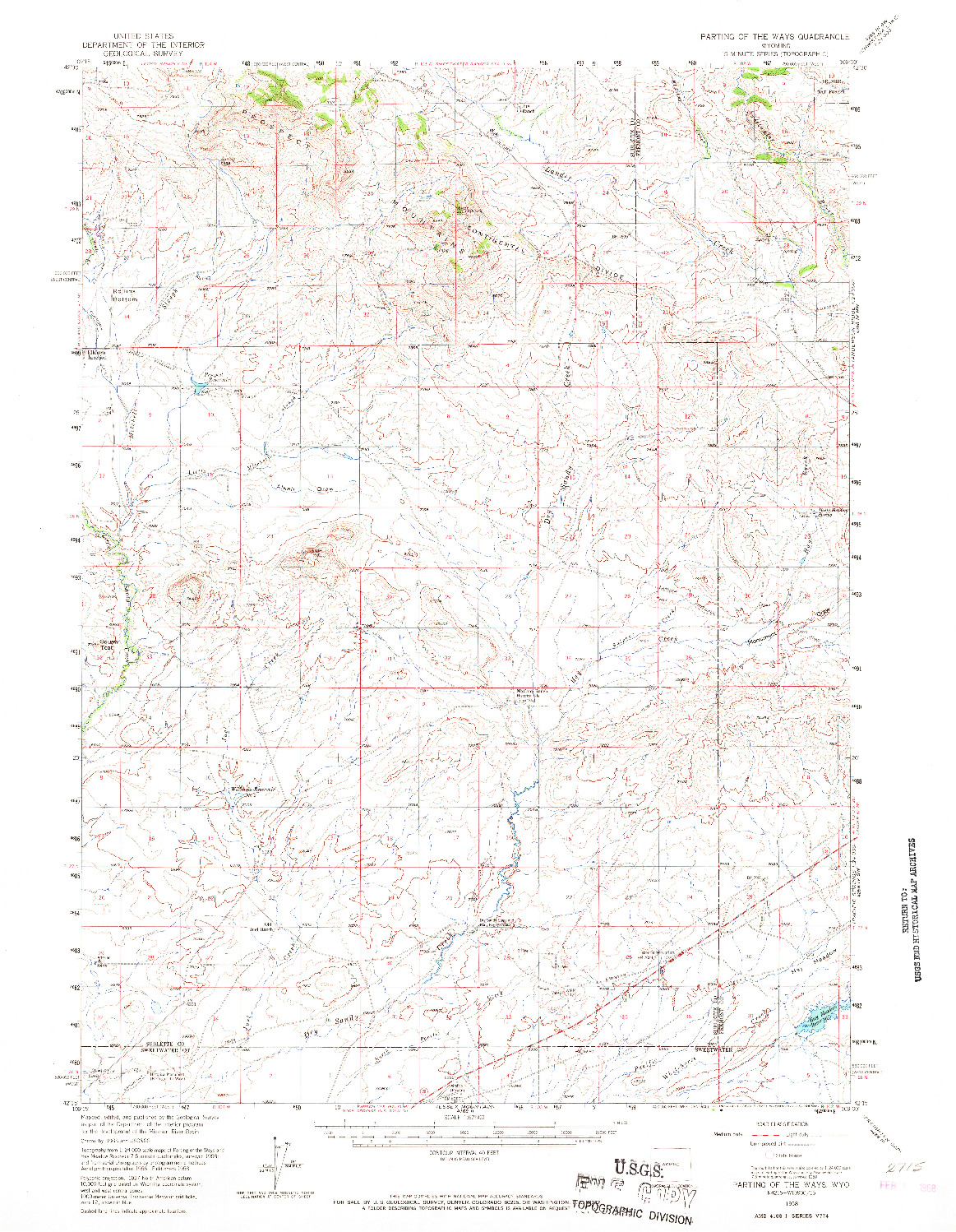 USGS 1:62500-SCALE QUADRANGLE FOR PARTING OF THE WAYS, WY 1958