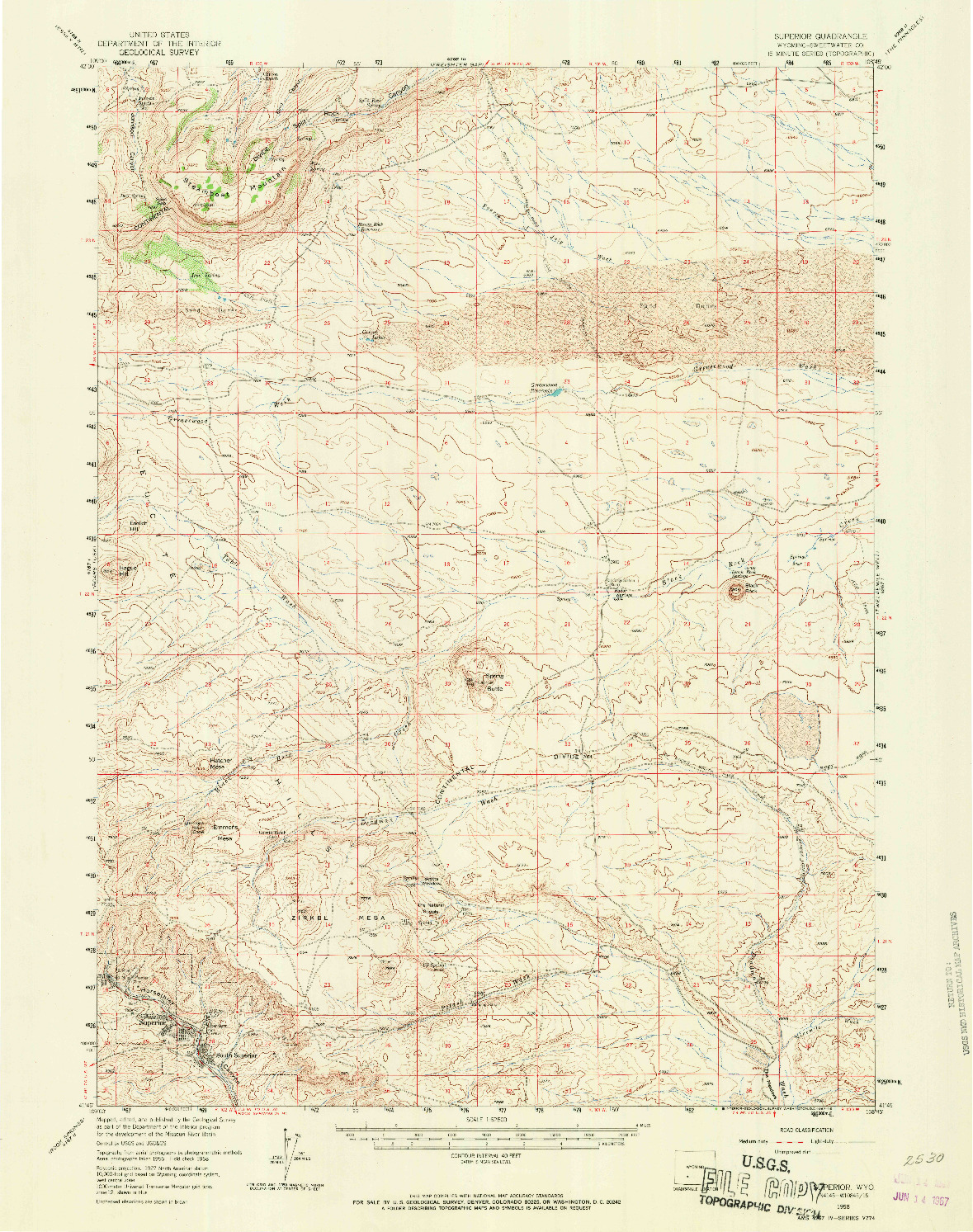 USGS 1:62500-SCALE QUADRANGLE FOR SUPERIOR, WY 1958
