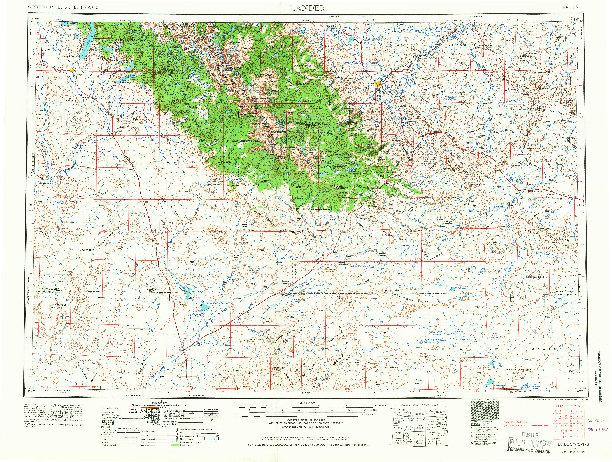 USGS 1:250000-SCALE QUADRANGLE FOR LANDER, WY 1961