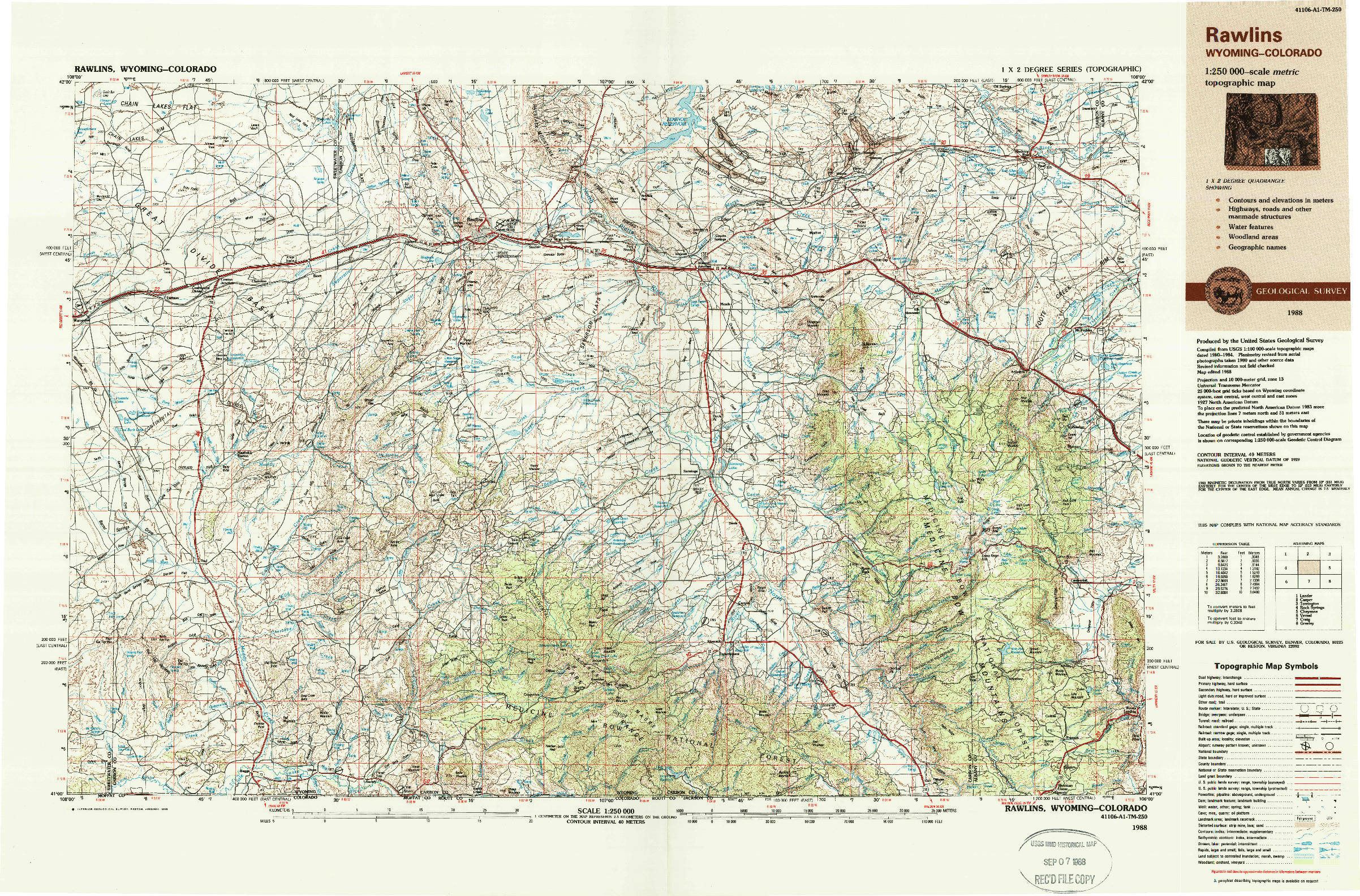 USGS 1:250000-SCALE QUADRANGLE FOR RAWLINS, WY 1967