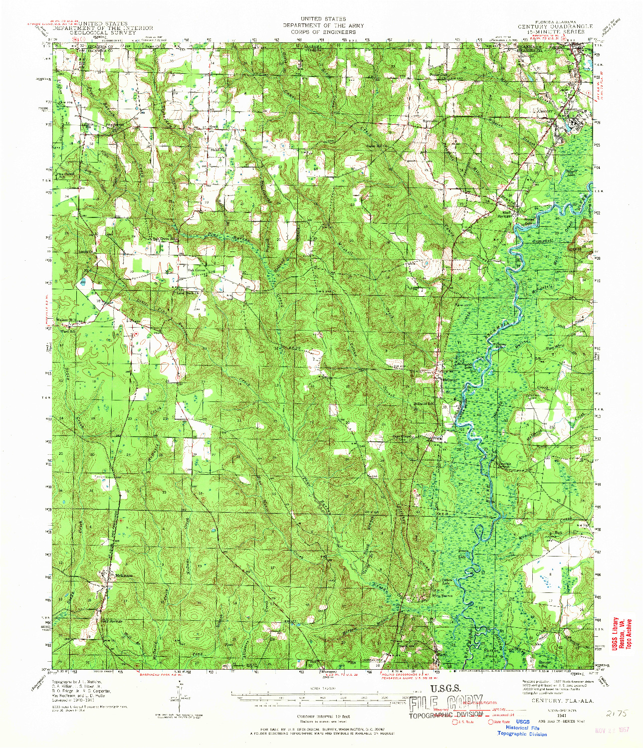 USGS 1:62500-SCALE QUADRANGLE FOR CENTURY, FL 1941