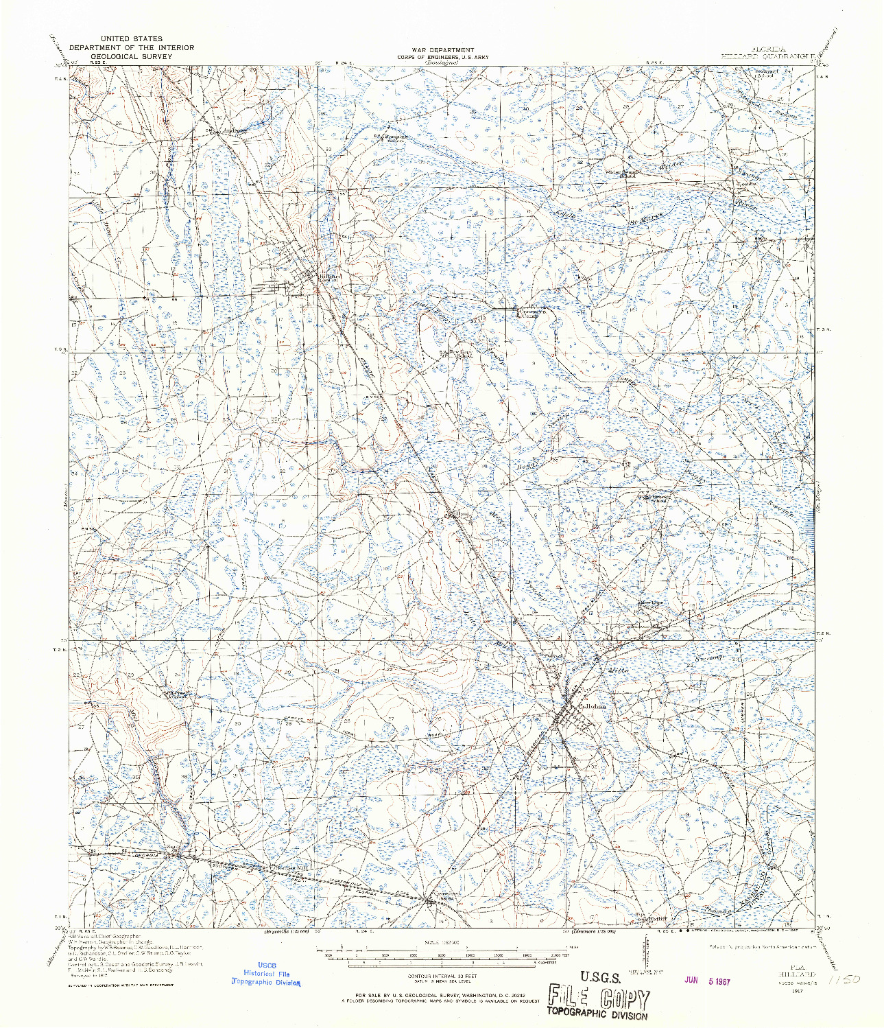 USGS 1:62500-SCALE QUADRANGLE FOR HILLIARD, FL 1917