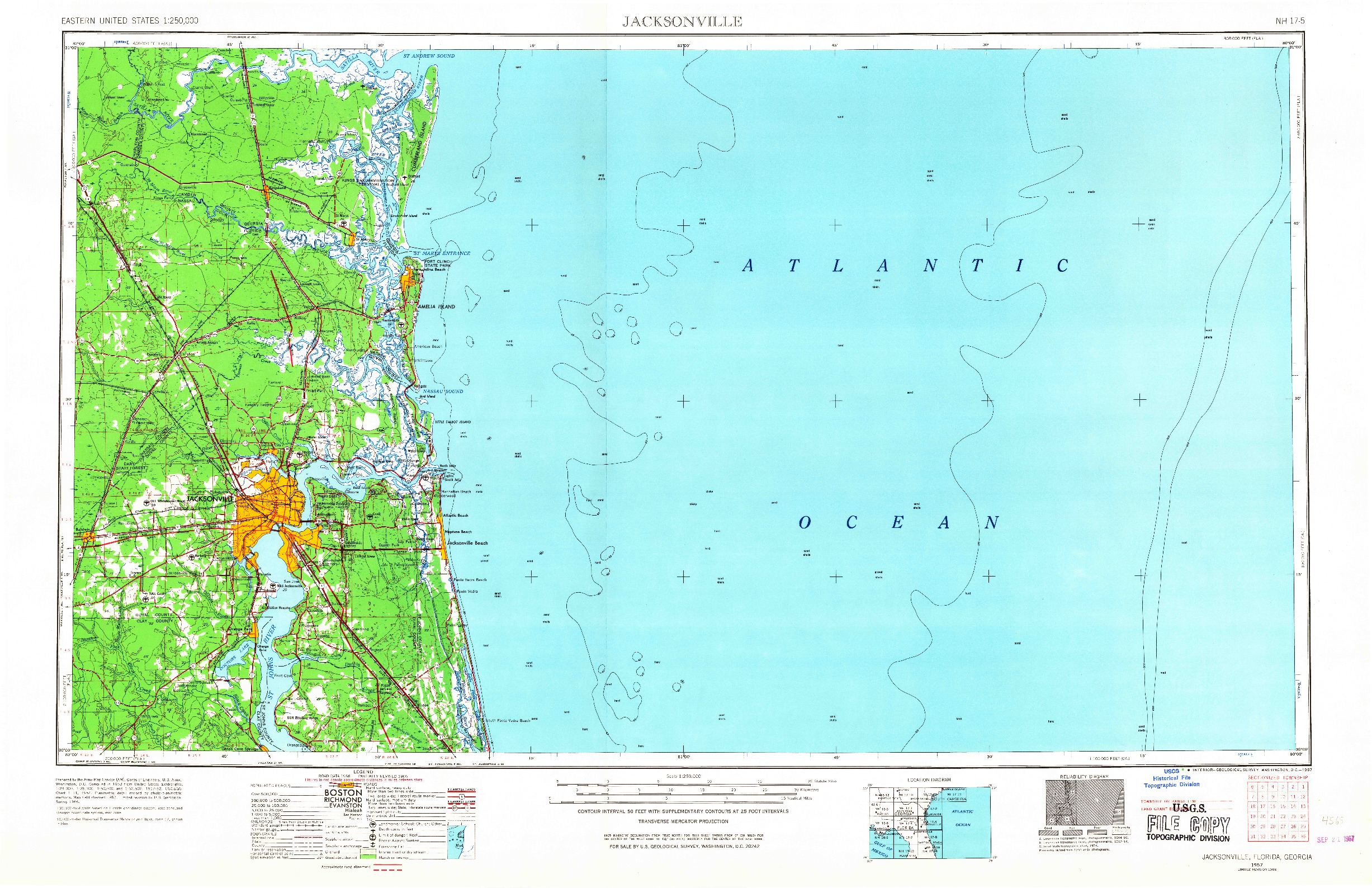 USGS 1:250000-SCALE QUADRANGLE FOR JACKSONVILLE, FL 1957