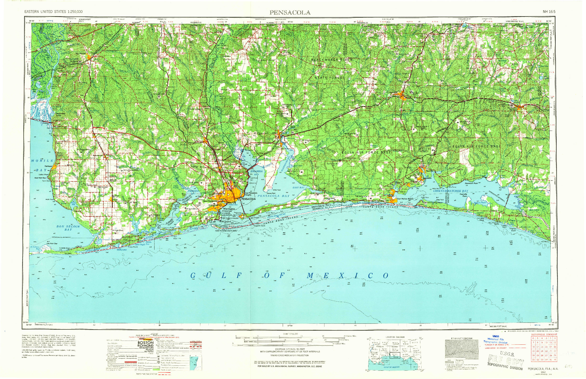 USGS 1:250000-SCALE QUADRANGLE FOR PENSACOLA, FL 1957