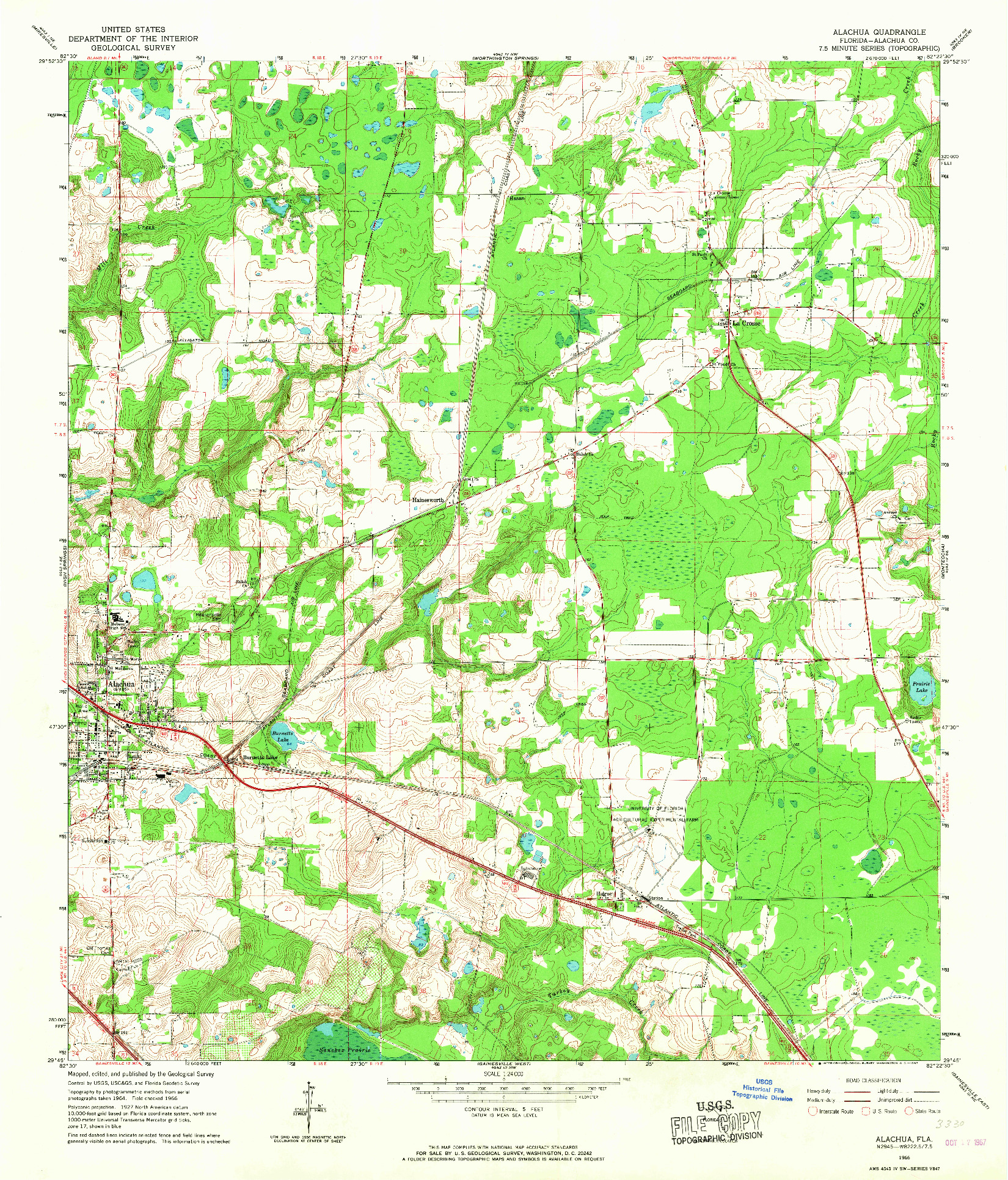 USGS 1:24000-SCALE QUADRANGLE FOR ALACHUA, FL 1966